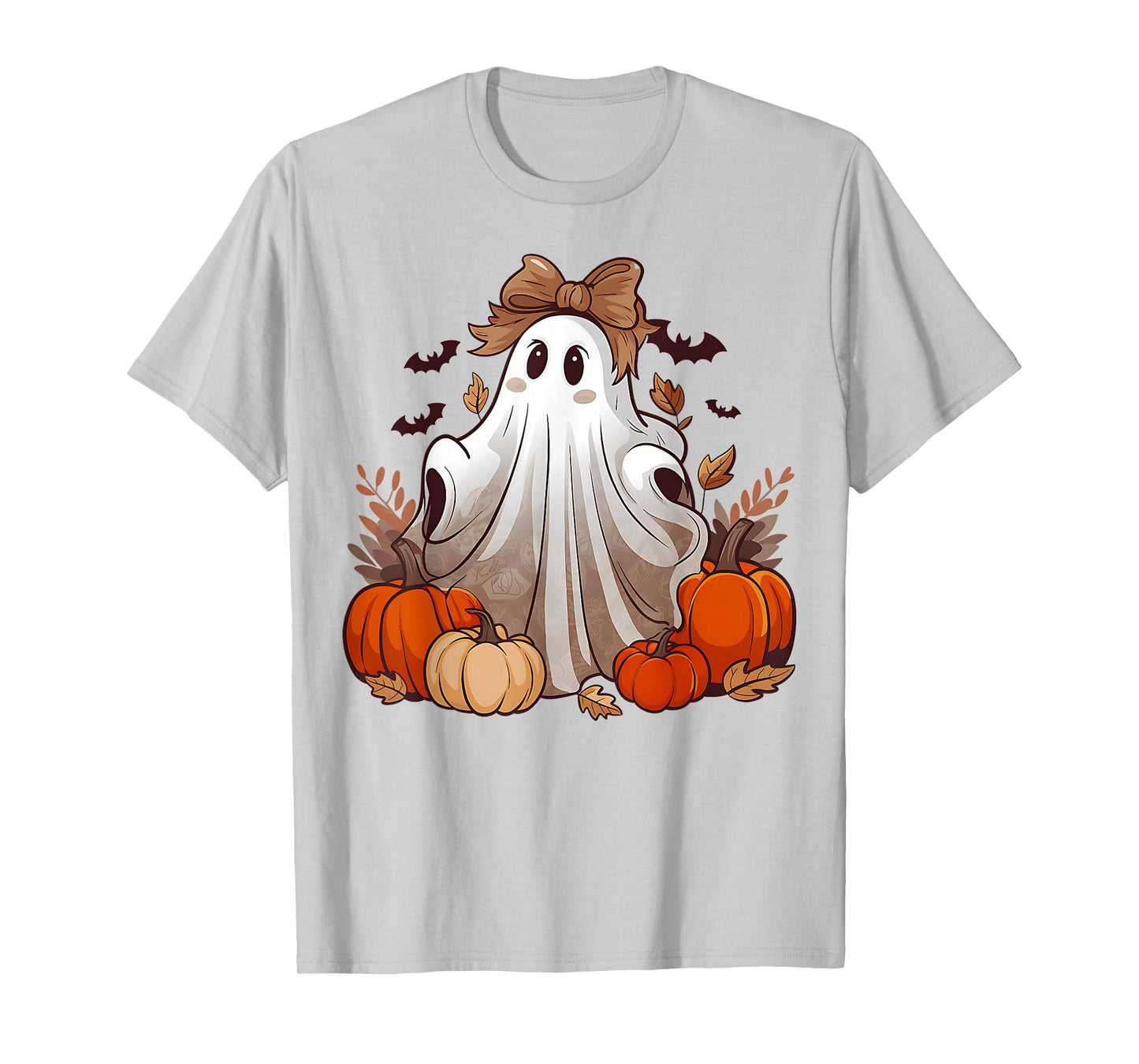 Fall Pumpkin Bowtie Ghost Halloween Costume Boo Girls Women T-Shirt