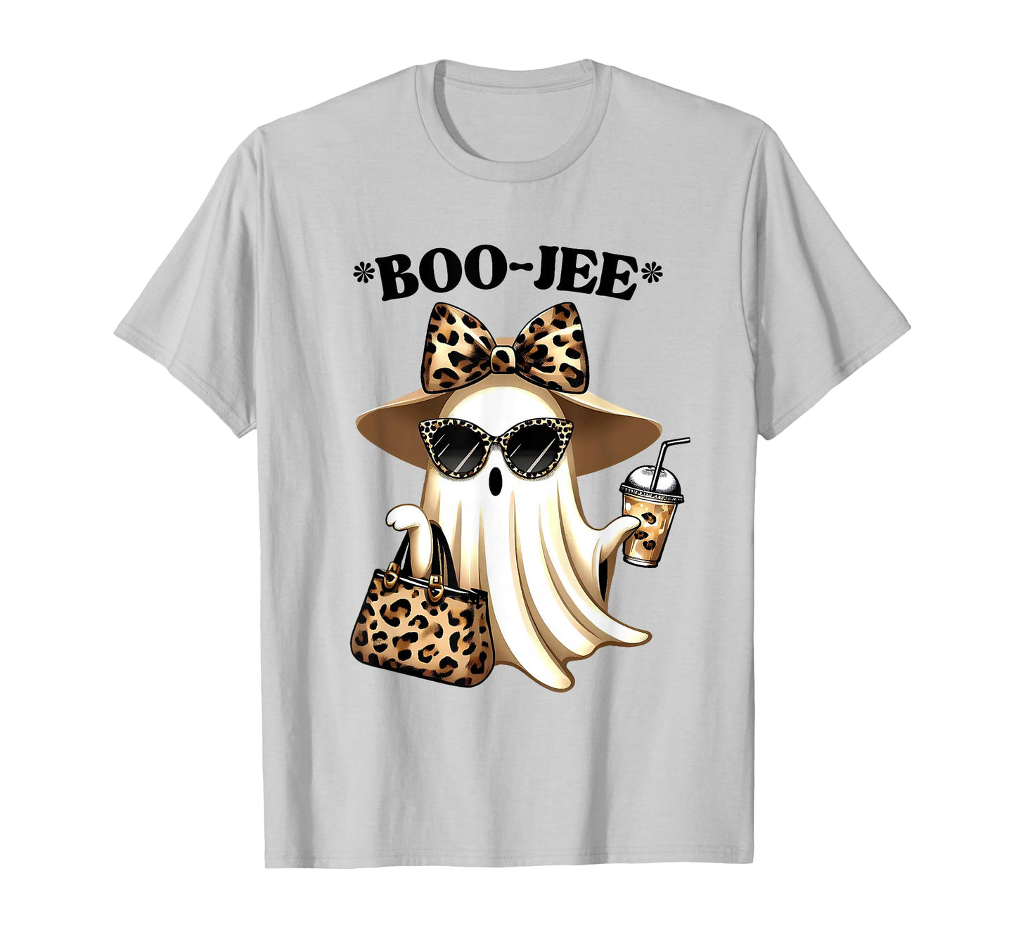 Coquette Leopard Ghost Coffee Boo-JEE Halloween Boujee Ghost T-Shirt