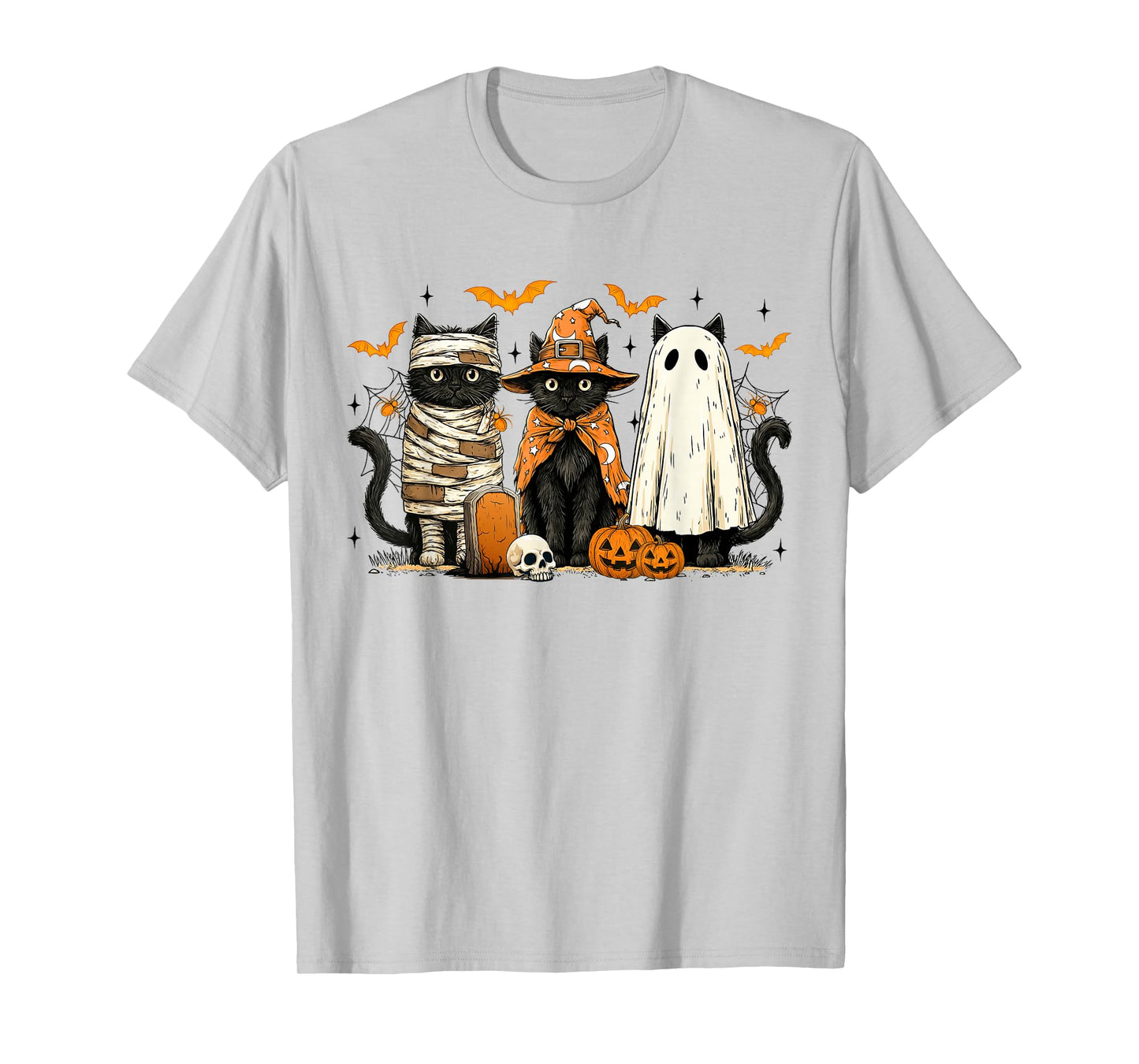 Retro Black Cat Witch Scary Halloween Pumpkin Women Men Kids T-Shirt