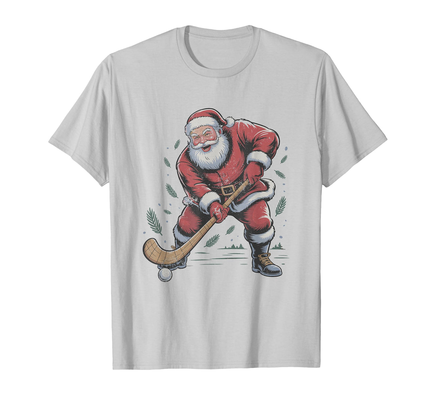 Vintage Santa Playing Field Hockey Retro Christmas Holiday T-Shirt