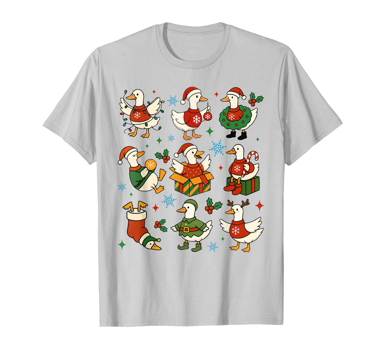 Funny Christmas Goose Santa Goose Reindeer Holiday Festive T-Shirt