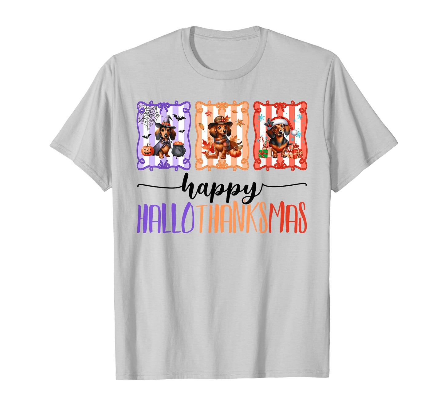 Happy Hallothanksmas Halloween Thanksgiving Dachshund Dogs T-Shirt