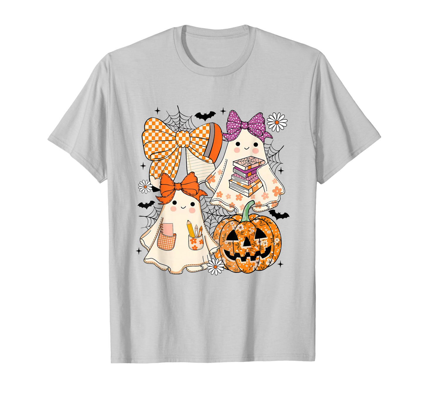 Coquette Floral Ghost Halloween Ghost Teacher Fall Vibes T-Shirt