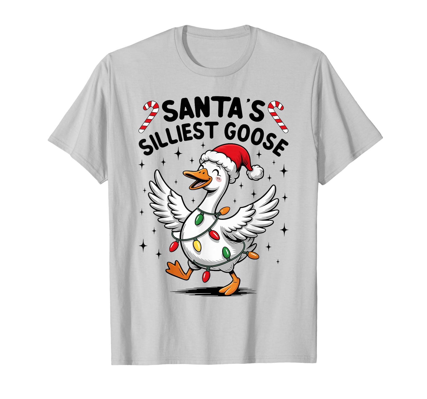 Santa's Silliest Goose Merry Christmas Lights Silly Goose T-Shirt