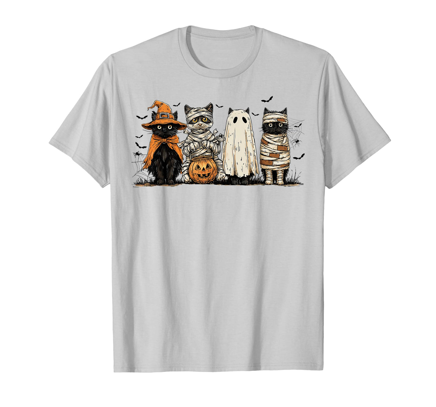 Black Cats in Witch Mummy and Ghost Costumes Halloween Fun T-Shirt