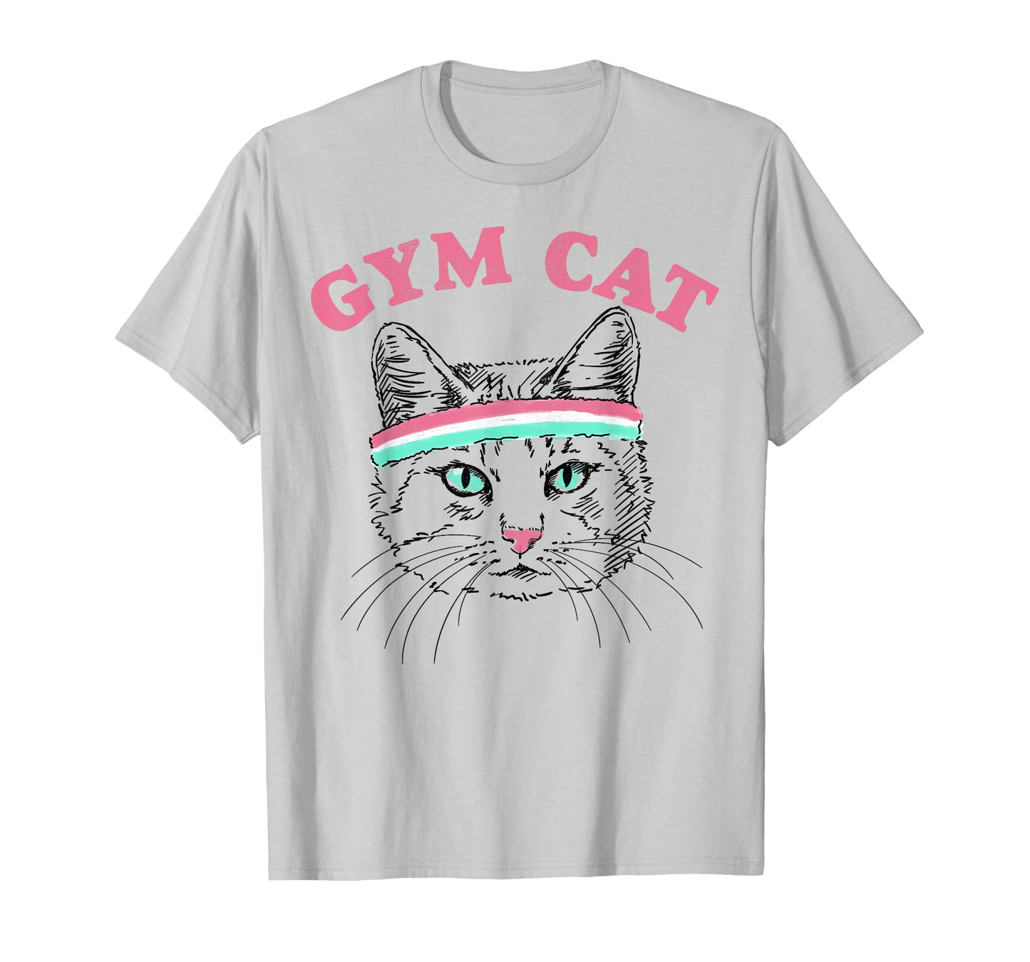 Gym Cat Outline With Headband T-Shirt for Men Women Girls Kids