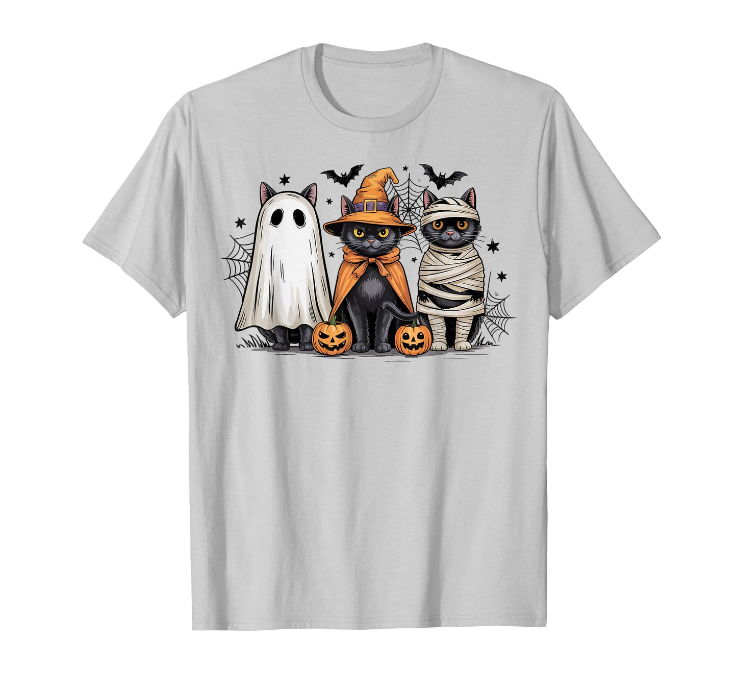 Retro Three Black Cats Witch Pumpkin Scary Halloween Costume T-Shirt