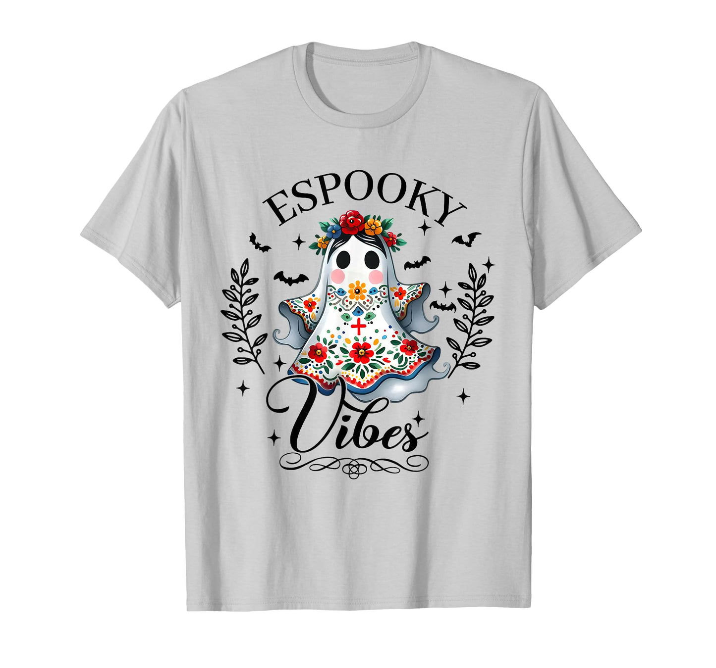 Espooky Vibes Halloween Floral Ghost Spanish Mexican Teacher T-Shirt