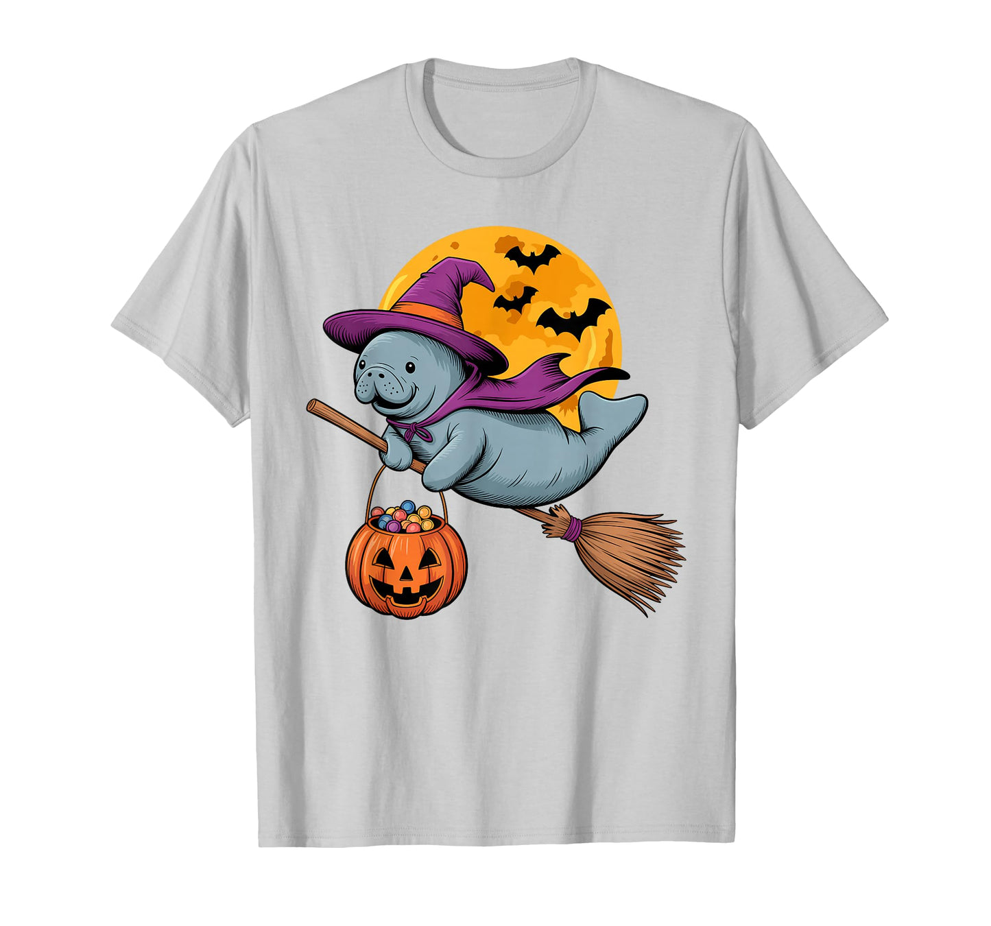 Cute Manatee Witch Broom Funny Sea Cow Halloween Costume T-Shirt