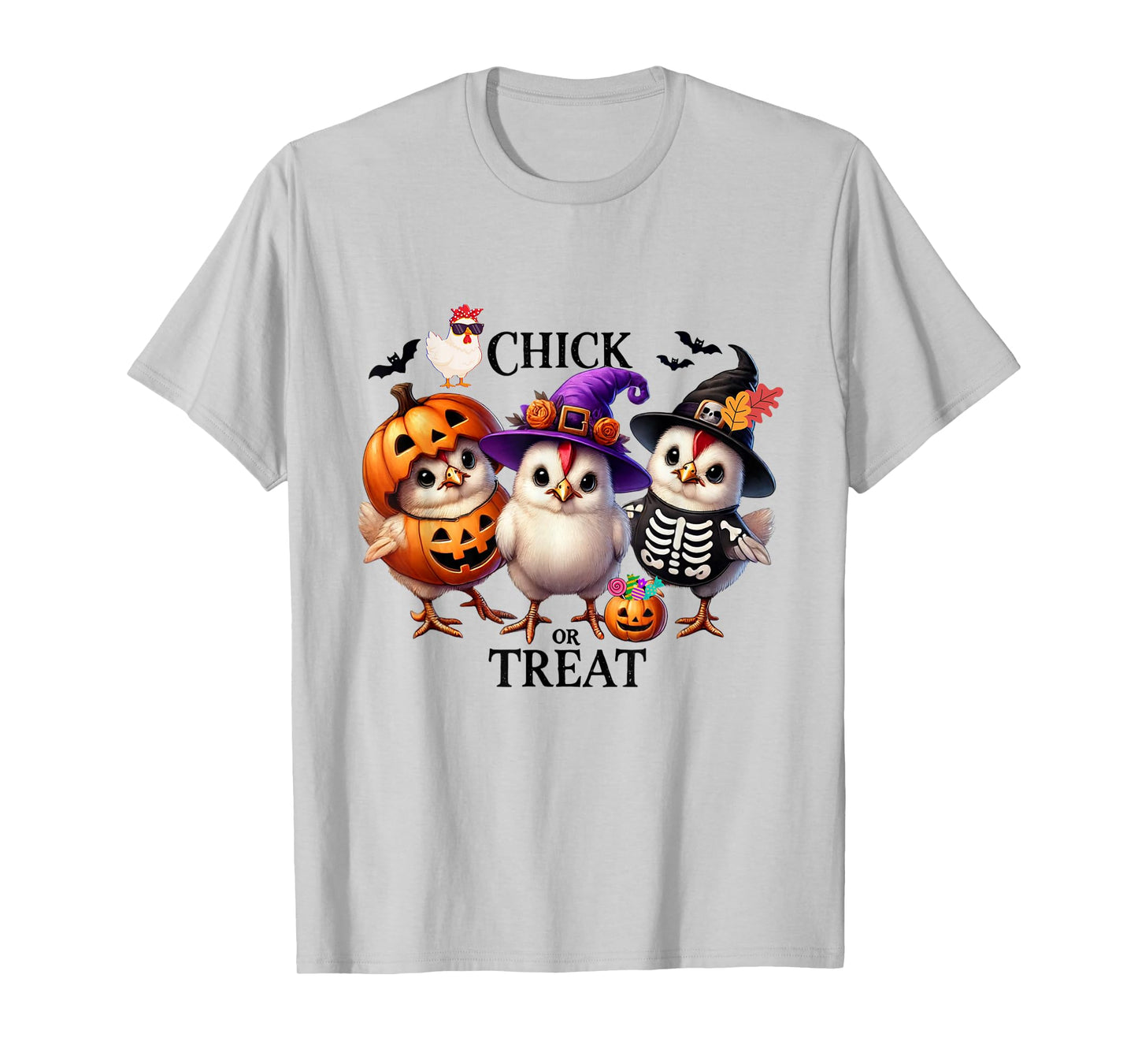 Chick or Treat Spooky Skeleton Ghost Witch a Fall Pumpkin T-Shirt