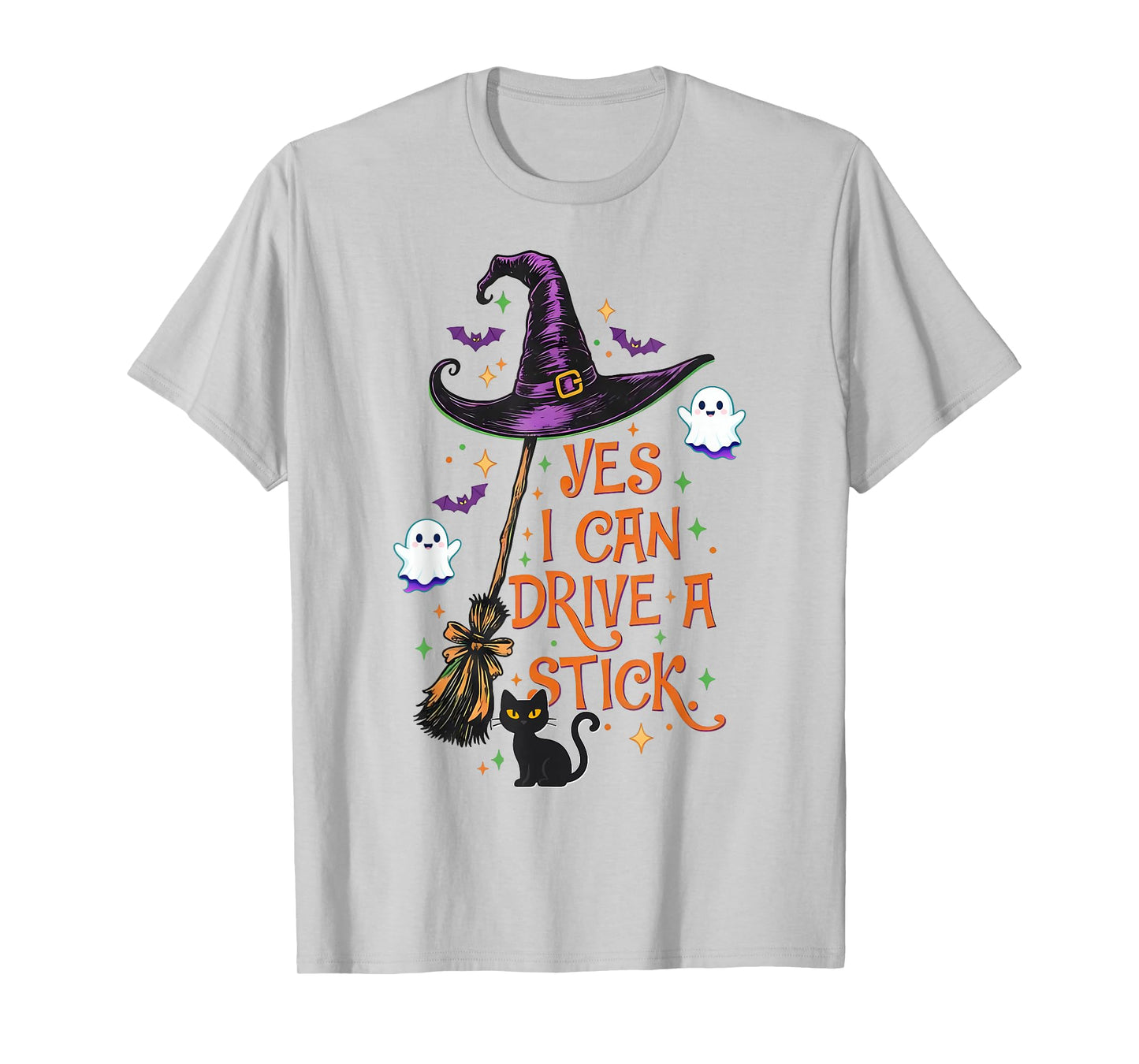 Yes I Can Drive A Stick Funny Halloween Spooky Witch Women T-Shirt