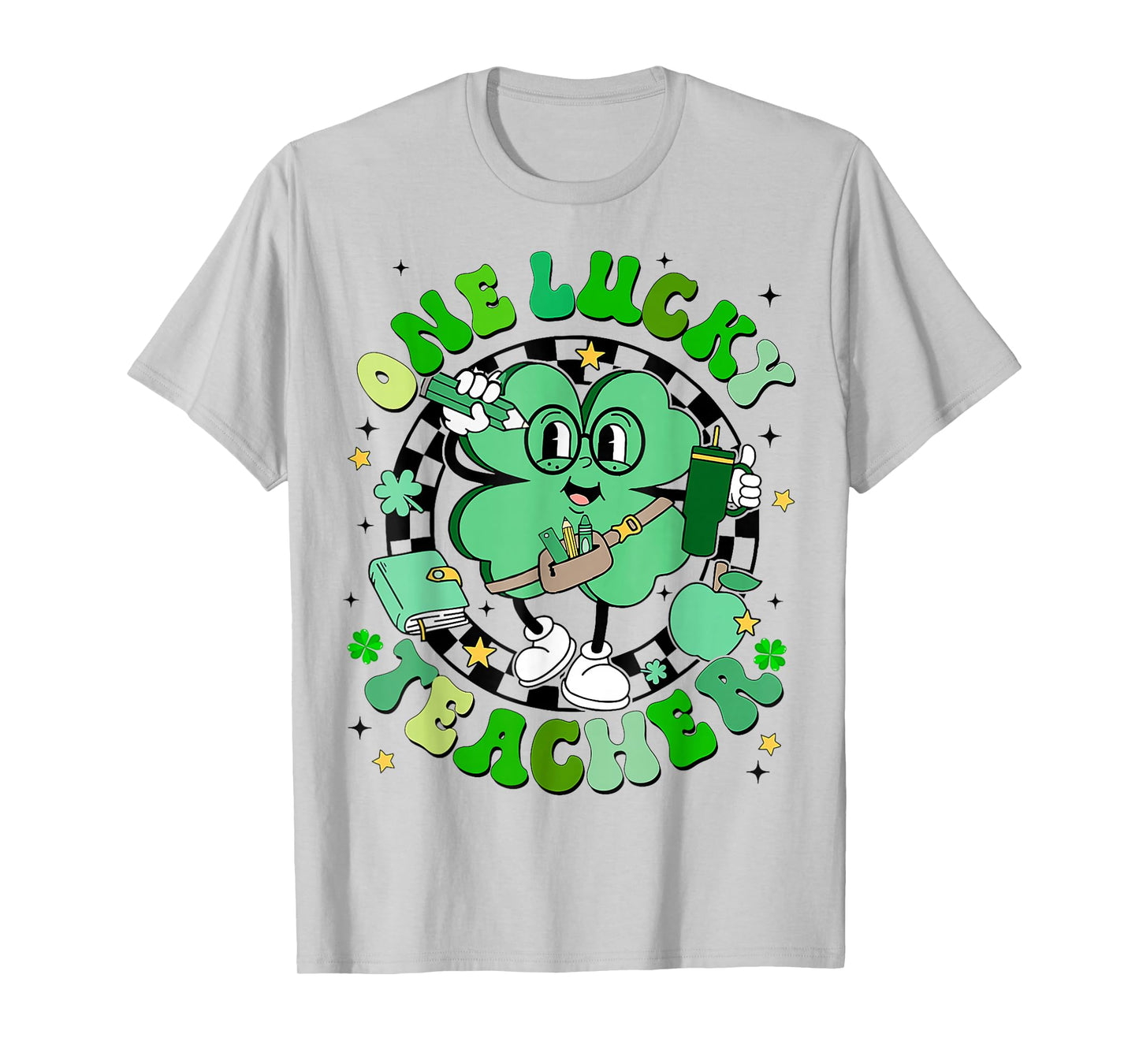 Groovy Shamrock One Lucky Teacher St Patricks Day Men Women T-Shirt