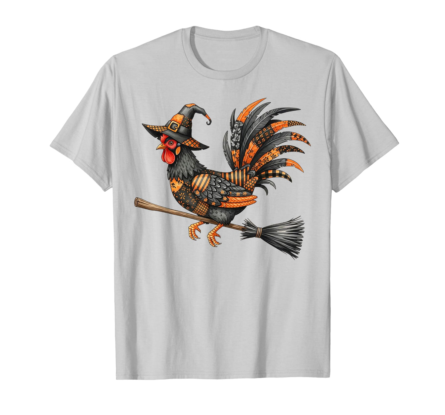 Cute Halloween Rooster Witch Riding Broomstick Outfit T-Shirt