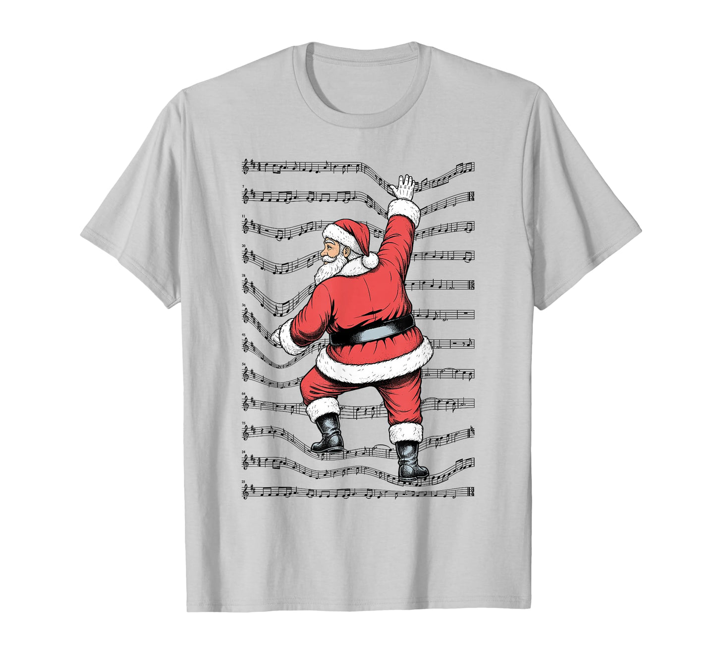 Musician Christmas Funny Santa Claus Climbing Sheet Music T-Shirt