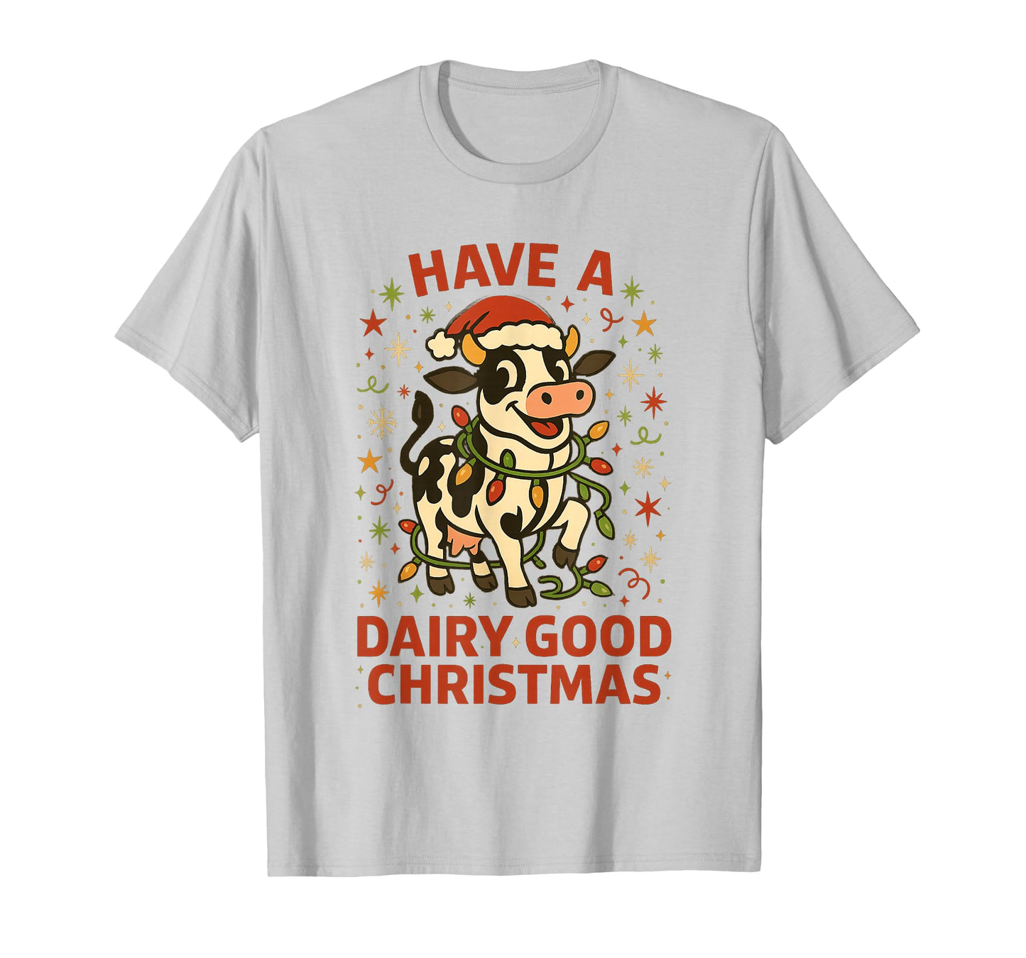 Christmas Holstein Cow Lights Santa Hat Dairy Christmas T-Shirt