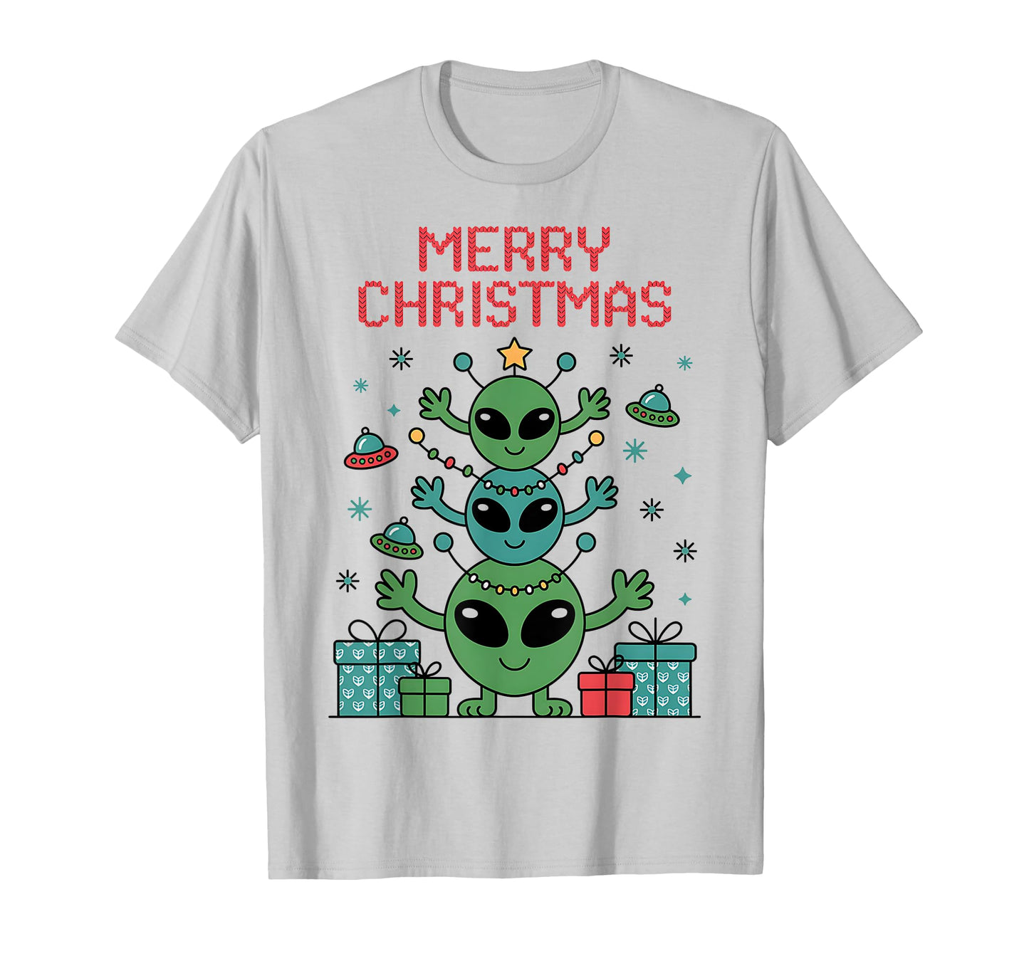 Funny Alien Trio Merry Ugly Christmas Santa Hat Gifts Xmas T-Shirt
