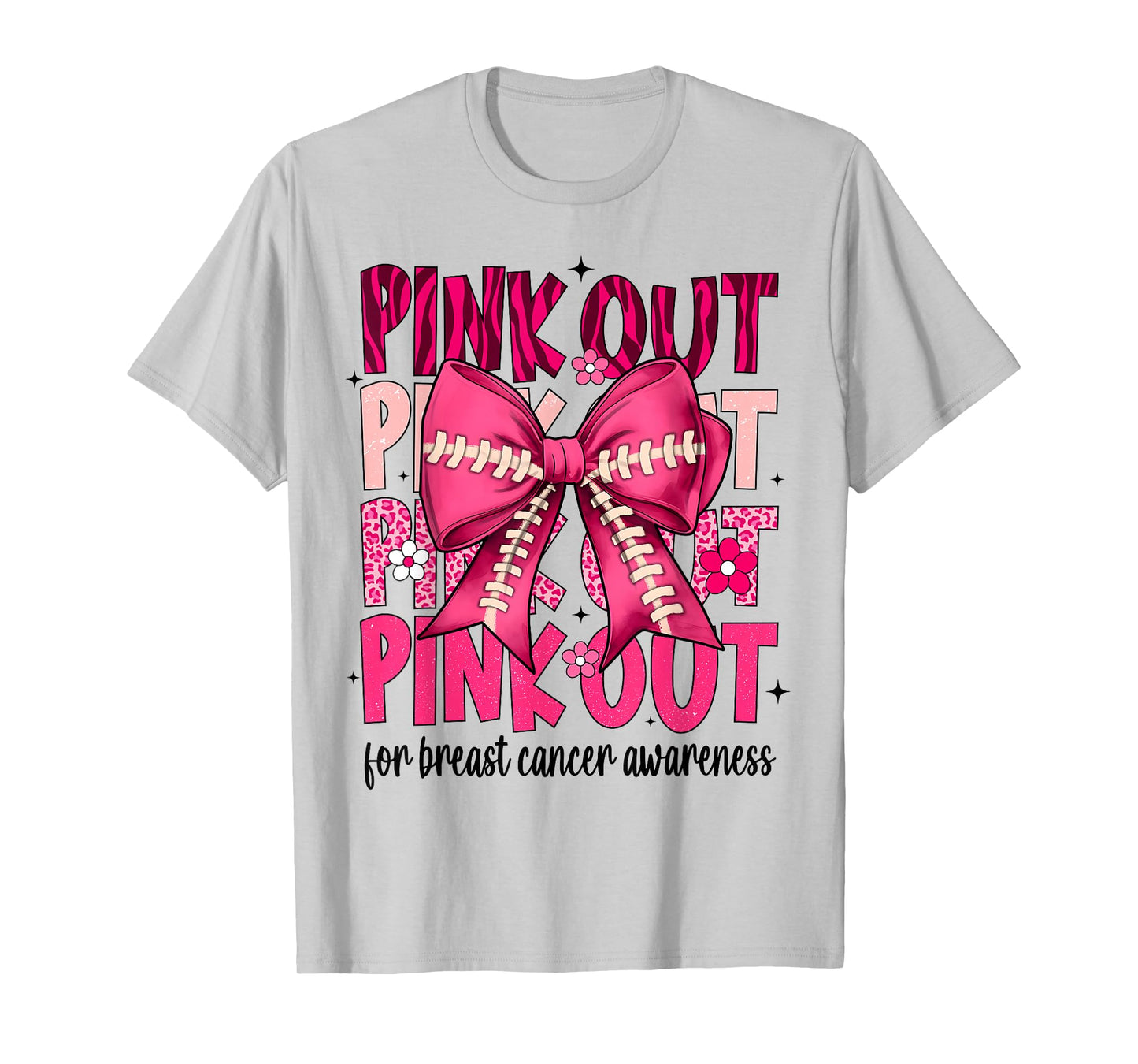 Pink Out Football Pink Coquette Bow Breast Cancer Awareness T-Shirt