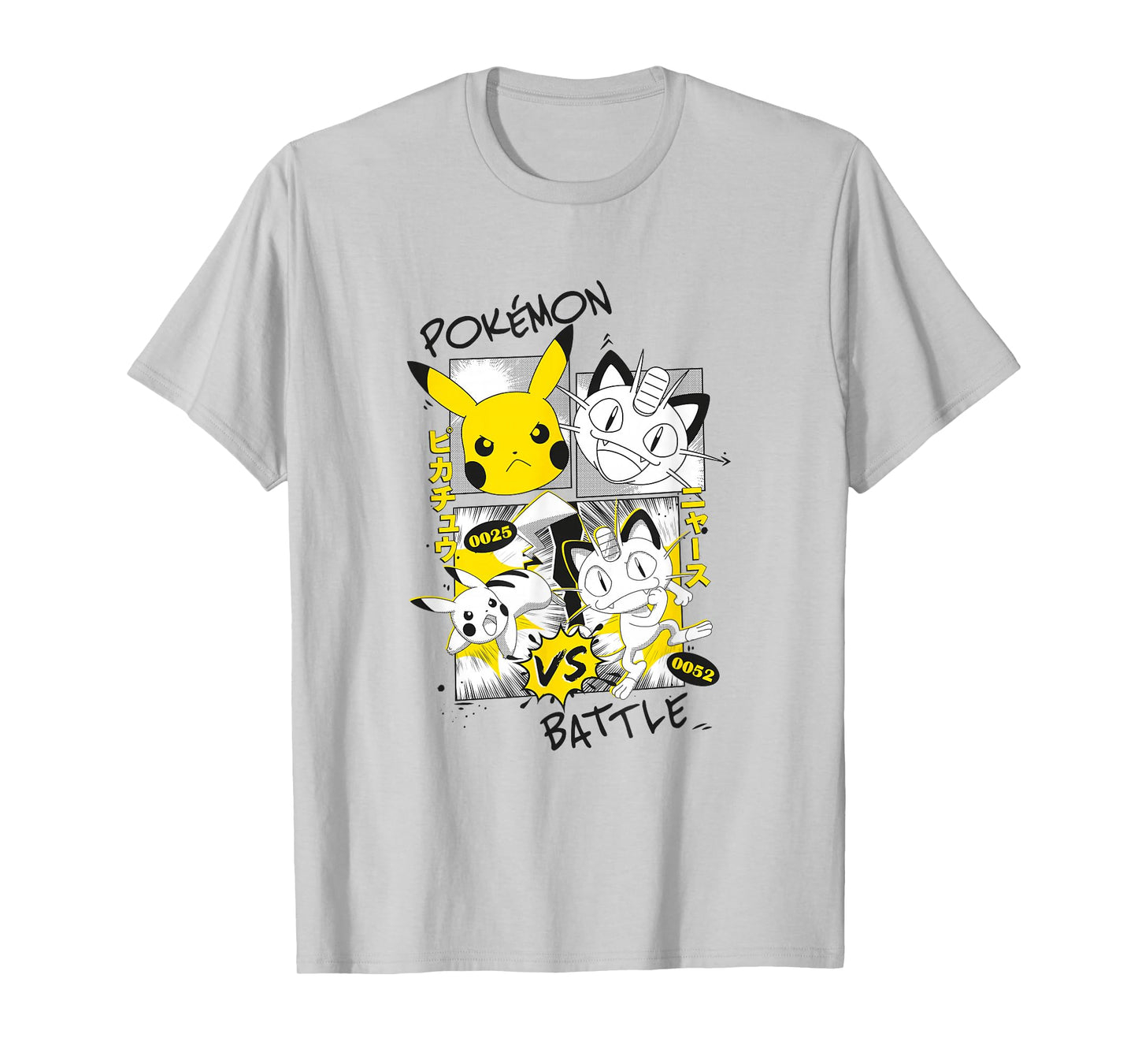 Pokémon Pikachu Vs Meowth Retro Panels Kanji Big Chest T-Shirt