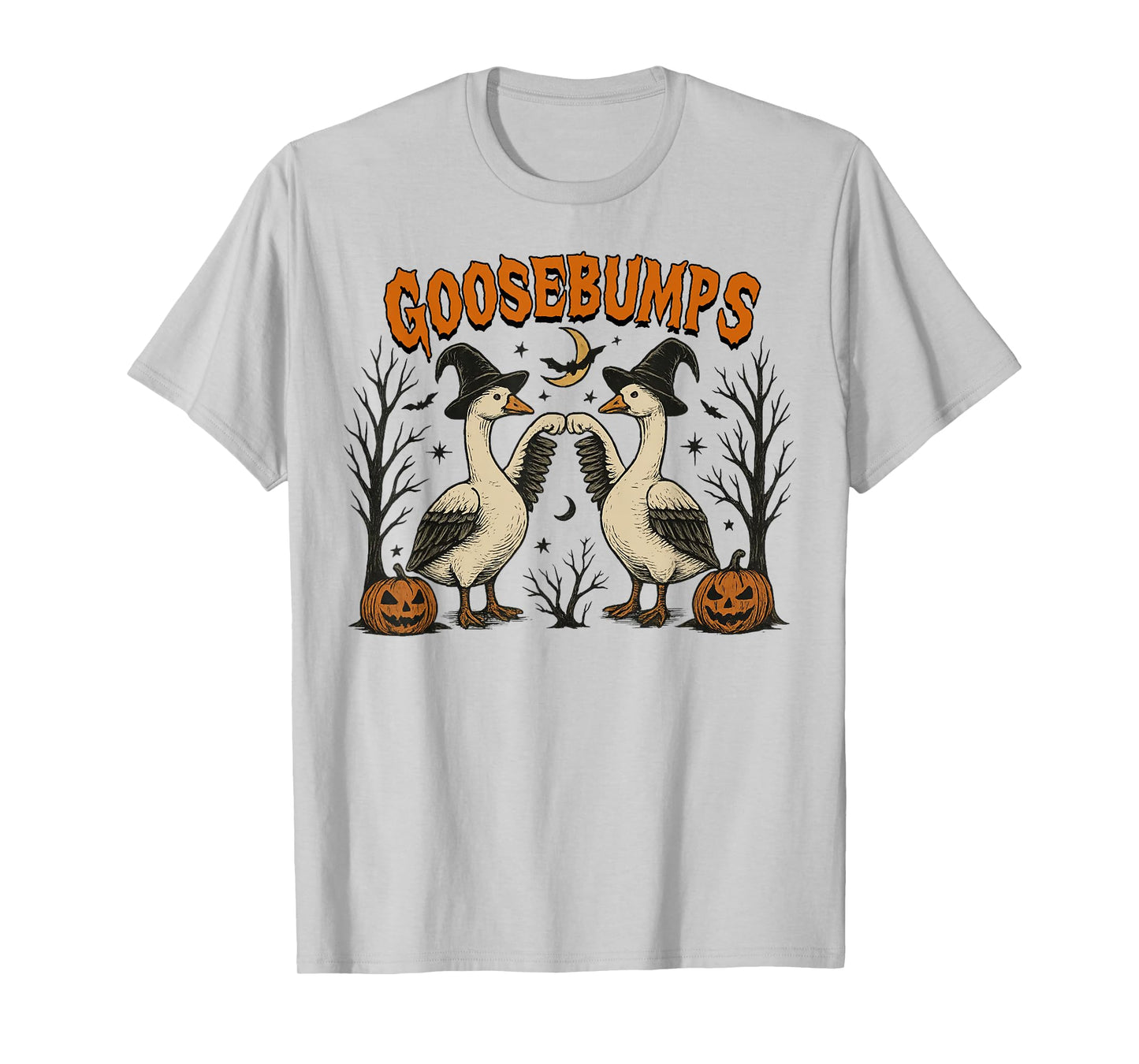 Goosebumps Funny Witch Geese with Pumpkins Halloween Artwork T-Shirt