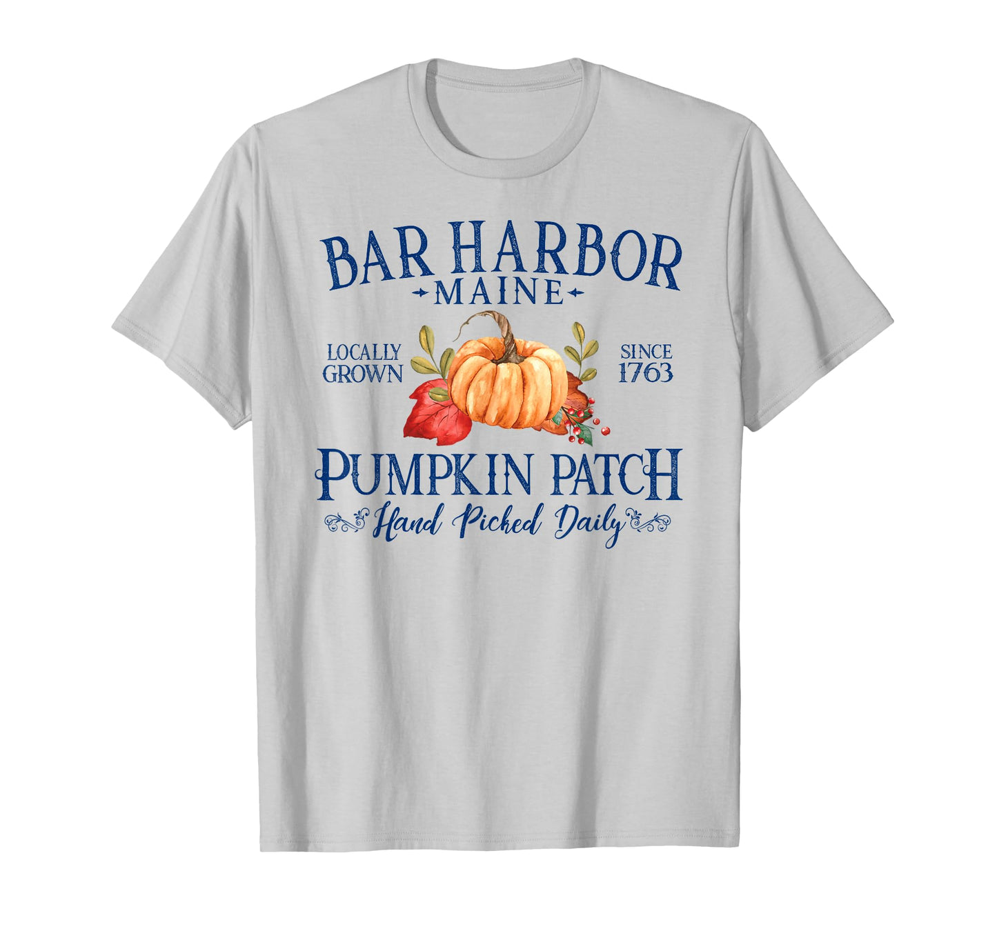 Bar Harbor Maine Pumpkin Patch Fall Navy Blue Letters T-Shirt