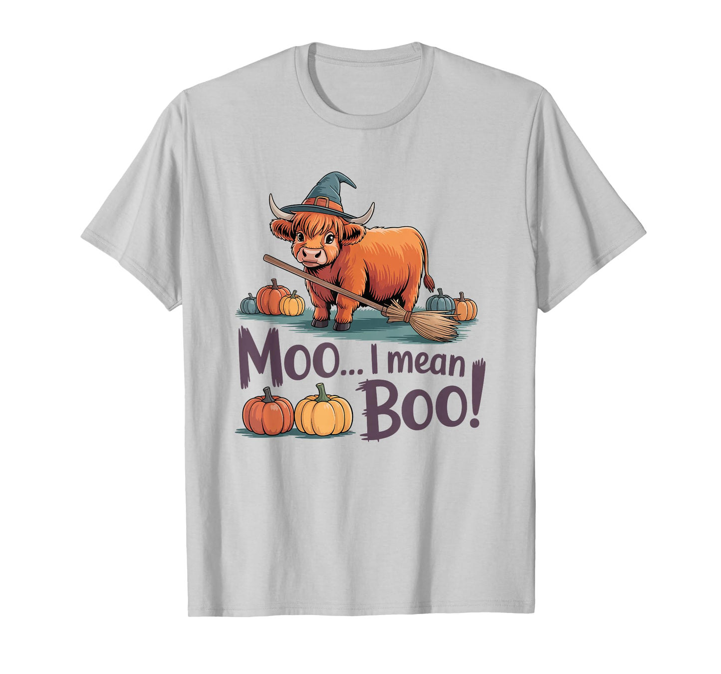 Moo I Mean Boo Funny Halloween Highland Cow Witch T-Shirt