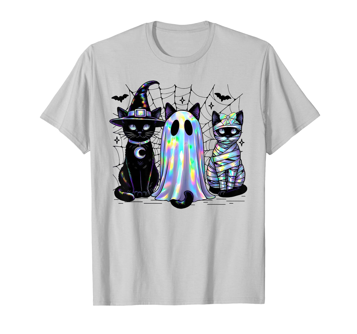 Retro Ghost Black Cat Witch Scary Halloween Spider Web T-Shirt