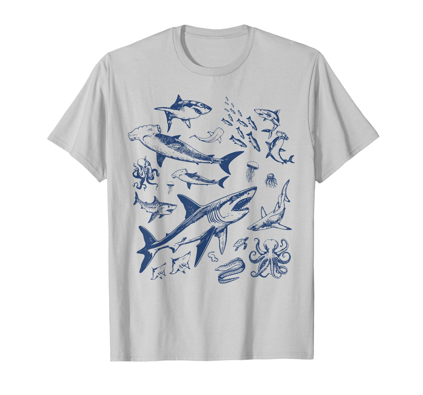 Retro Ocean Animal Wildlife Shark Fish Octopus Nature T-Shirt