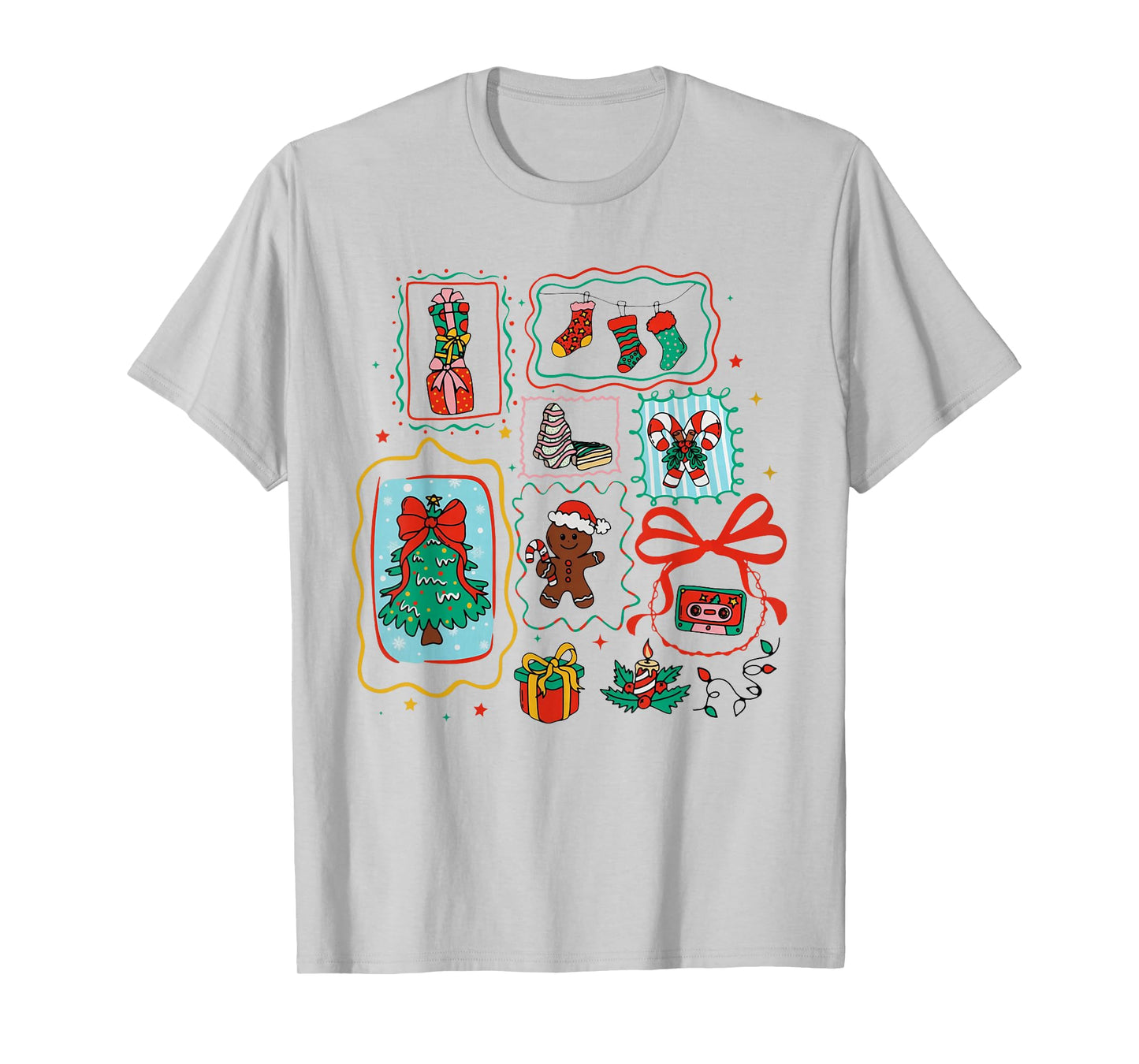 Cute Coquette Bow Christmas Santa Snowman Vintage Merry Xmas T-Shirt