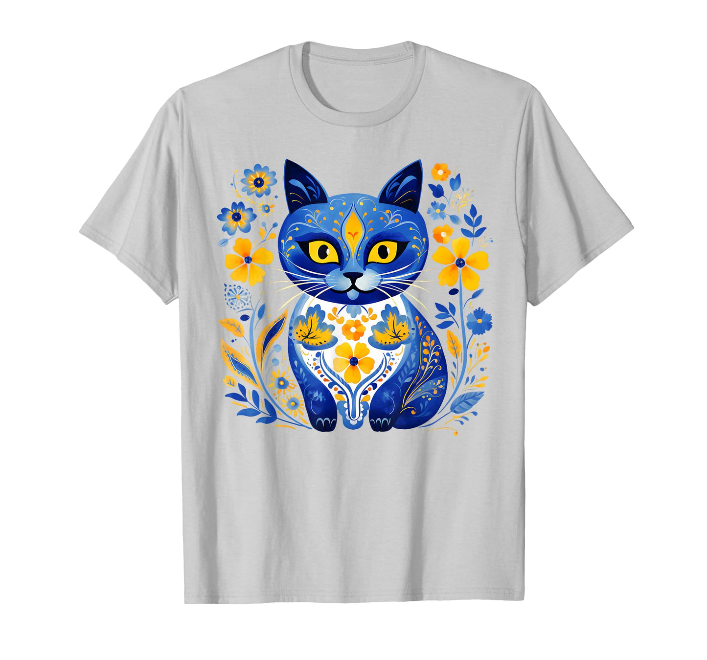 Ukraine Cat Floral Vintage Ukrainian Flag Vyshyvanka Style T-Shirt