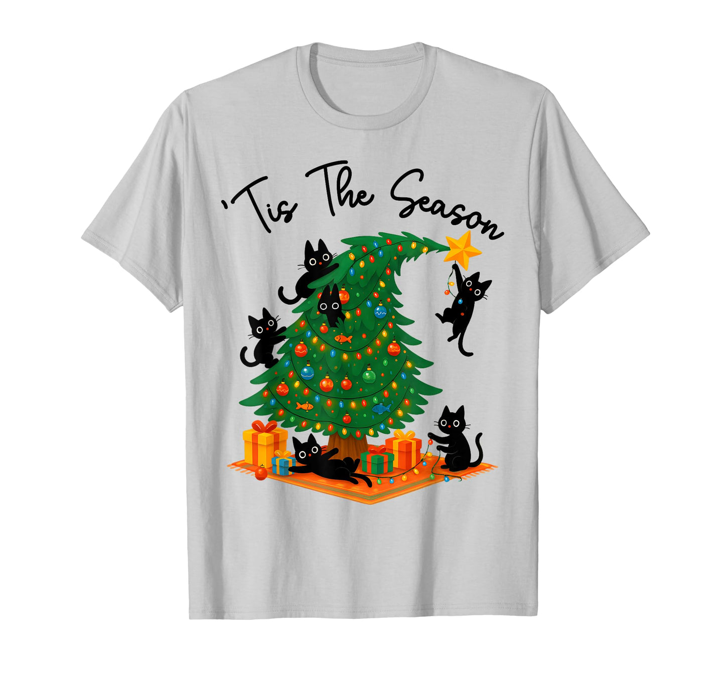Tis The Season Christmas Tree Cute Black Cat Matching Family T-Shirt