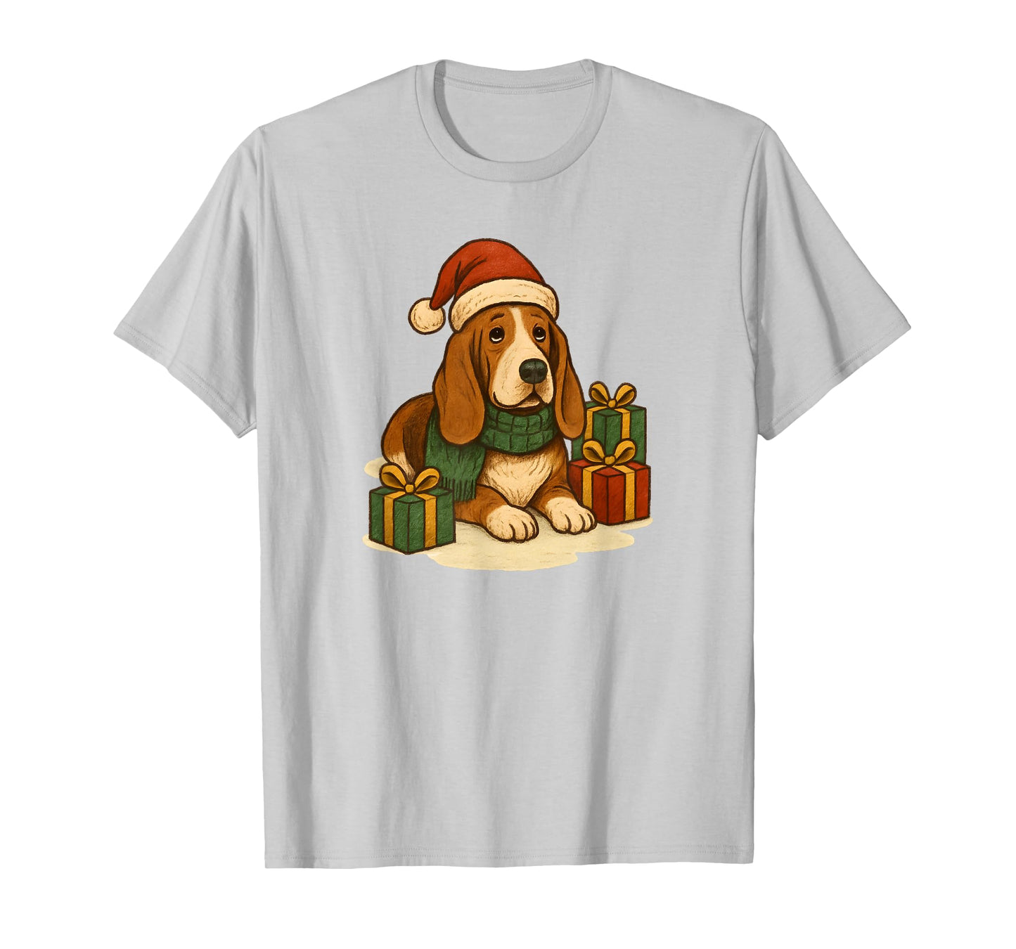 Christmas Basset Hound with Santa Claus hat, Cute T-Shirt