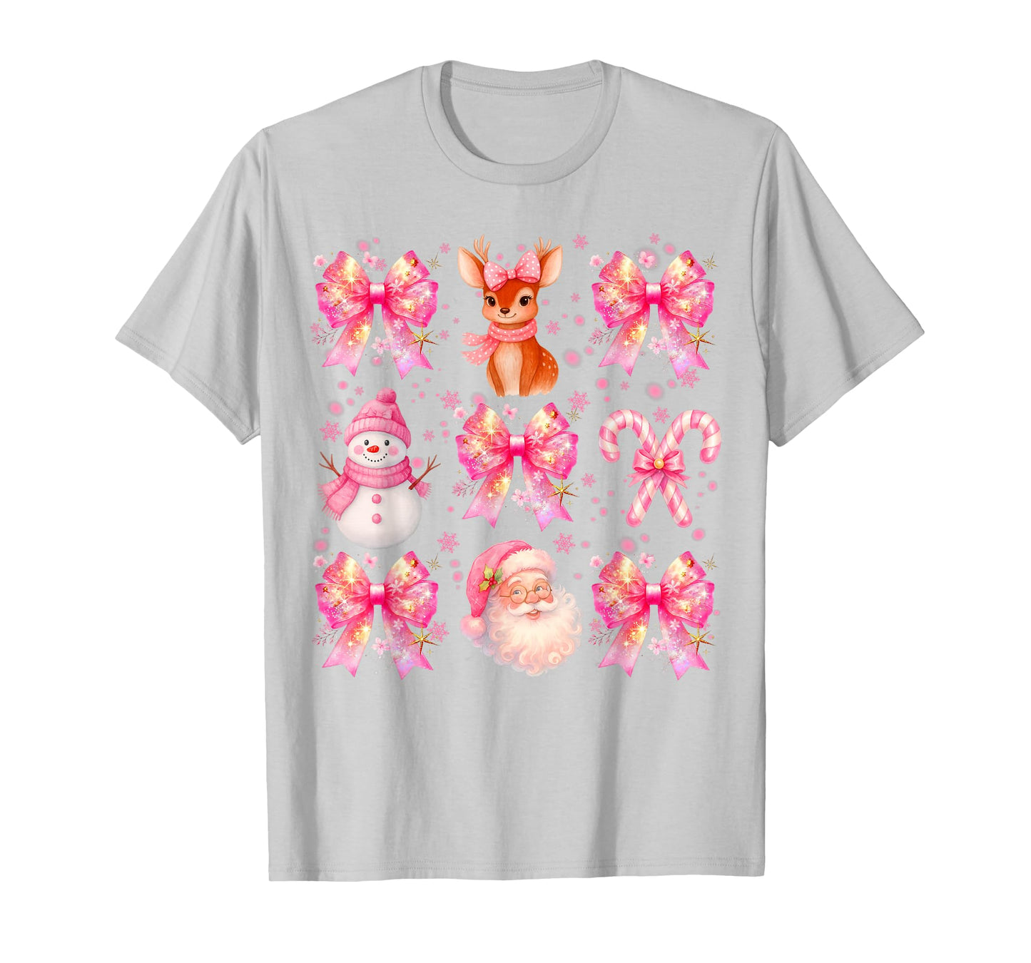 Cute Pink Santa Snowman Reindeer Christmas Xmas Girl T-Shirt