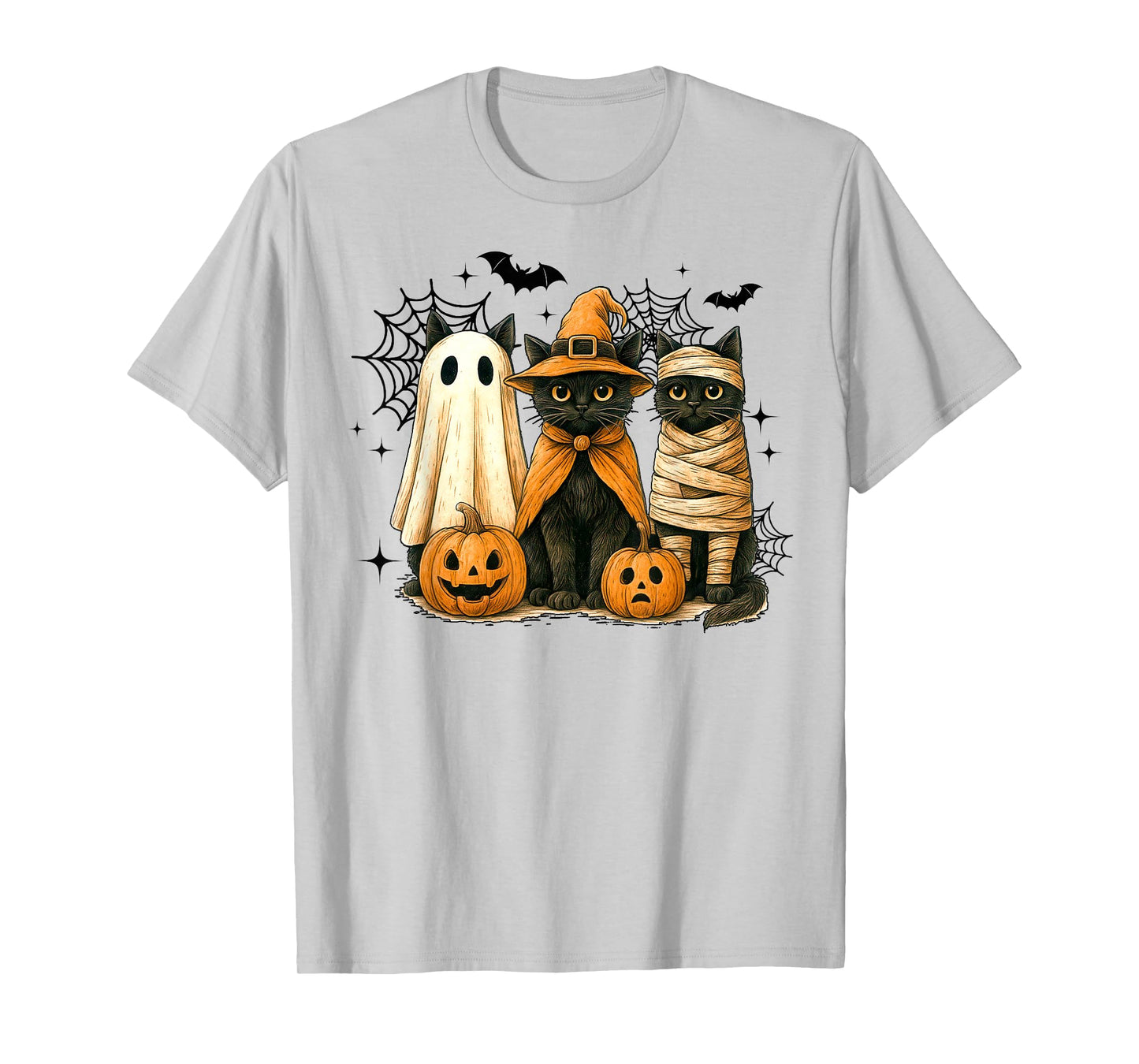 Cute Cat Ghost Witch Halloween Pumpkin Spooky Season Vintage T-Shirt