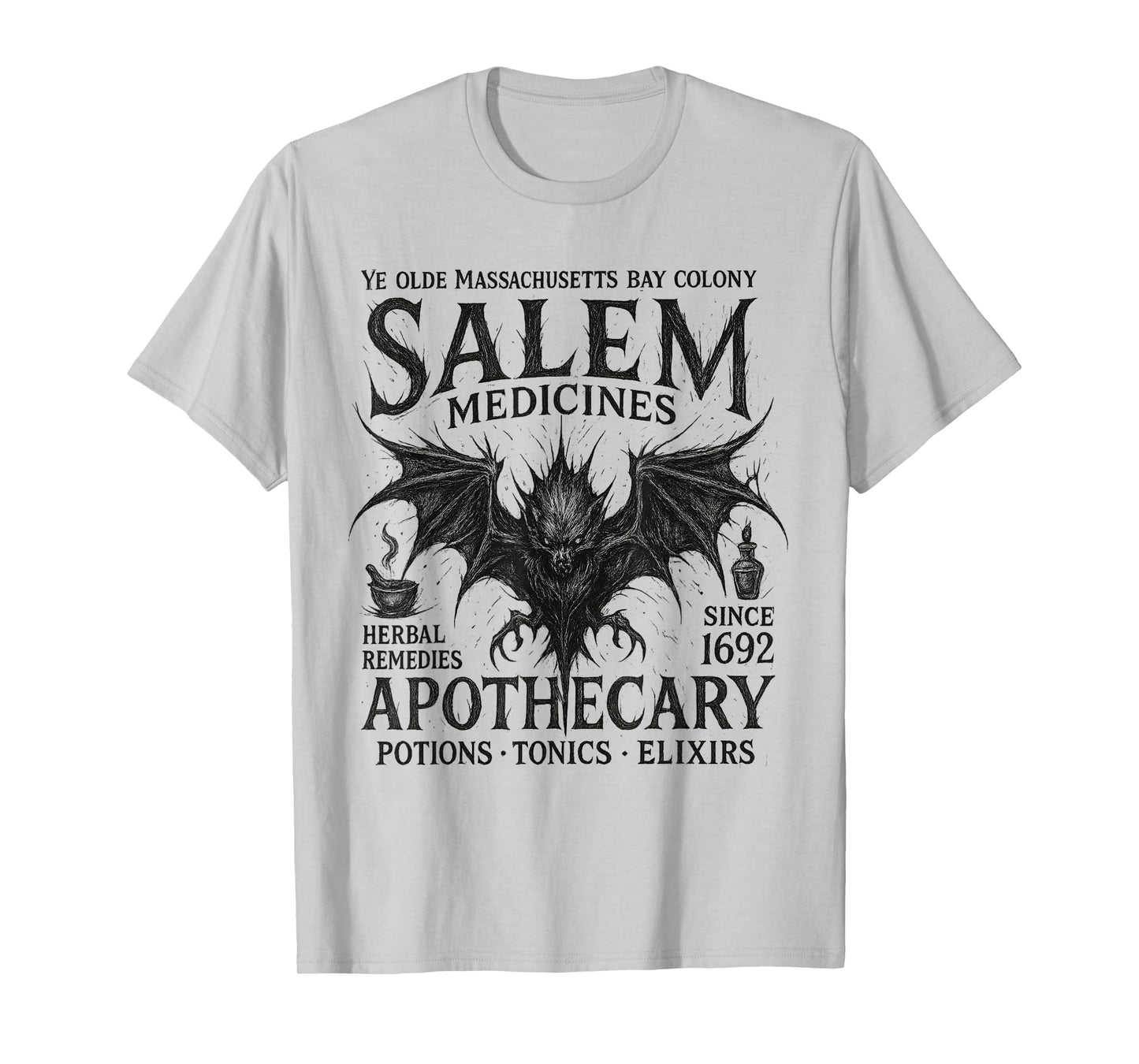 Salem Apothecary Bat Potions Vintage Halloween Gothic T-Shirt