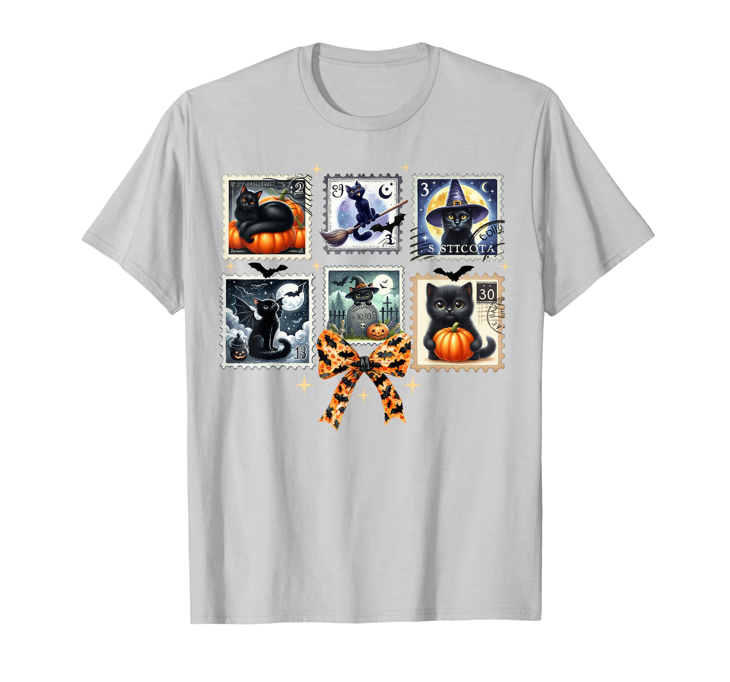 Cute Kawaii Black Cat Halloween Postage Stamp Design T-Shirt