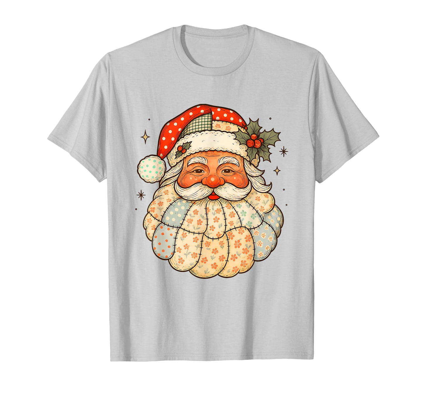 Santa Patchwork Merry Christmas Xmas Vibes Mistletoe T-Shirt