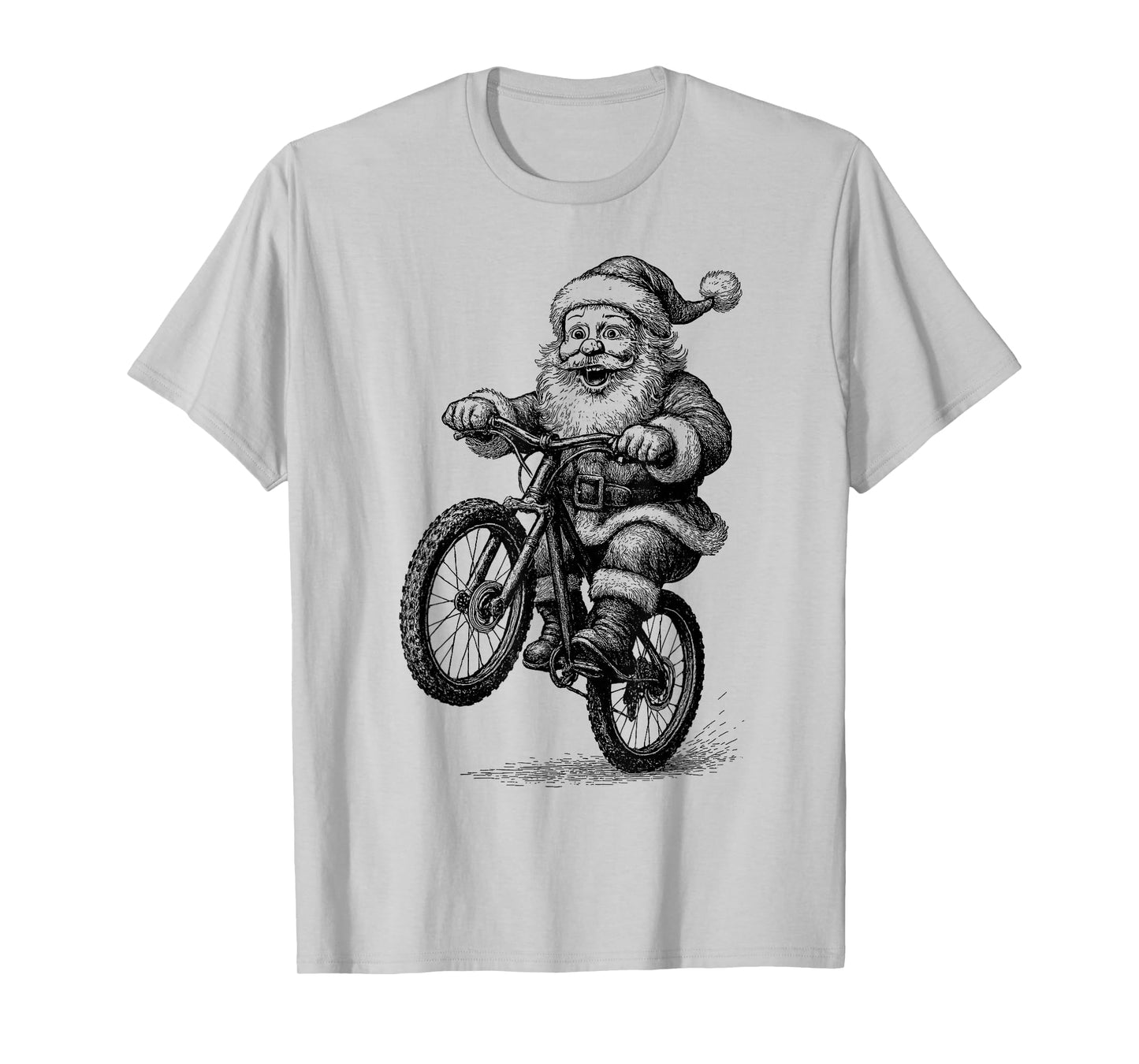 Vintage Kawaii Cute Santa Claus Riding Bicycle Cyclist T-Shirt