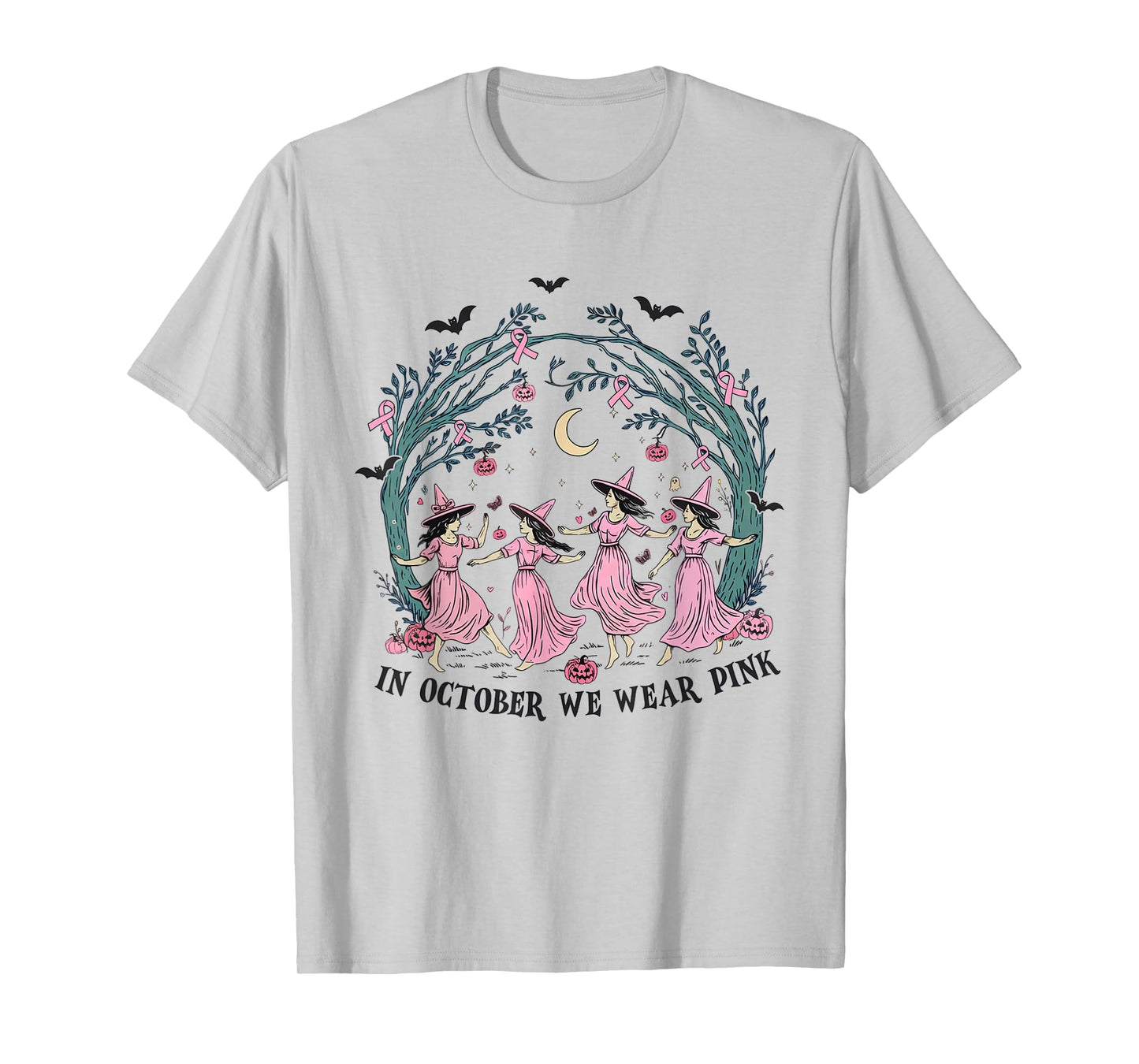 Women in October We Wear Pink Funny Witch Breast Cancer T-Shirt