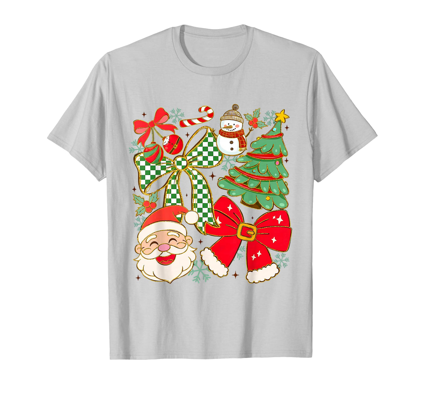 Coquette Bow Santa Claus Merry Christmas Women Xmas Pajamas T-Shirt