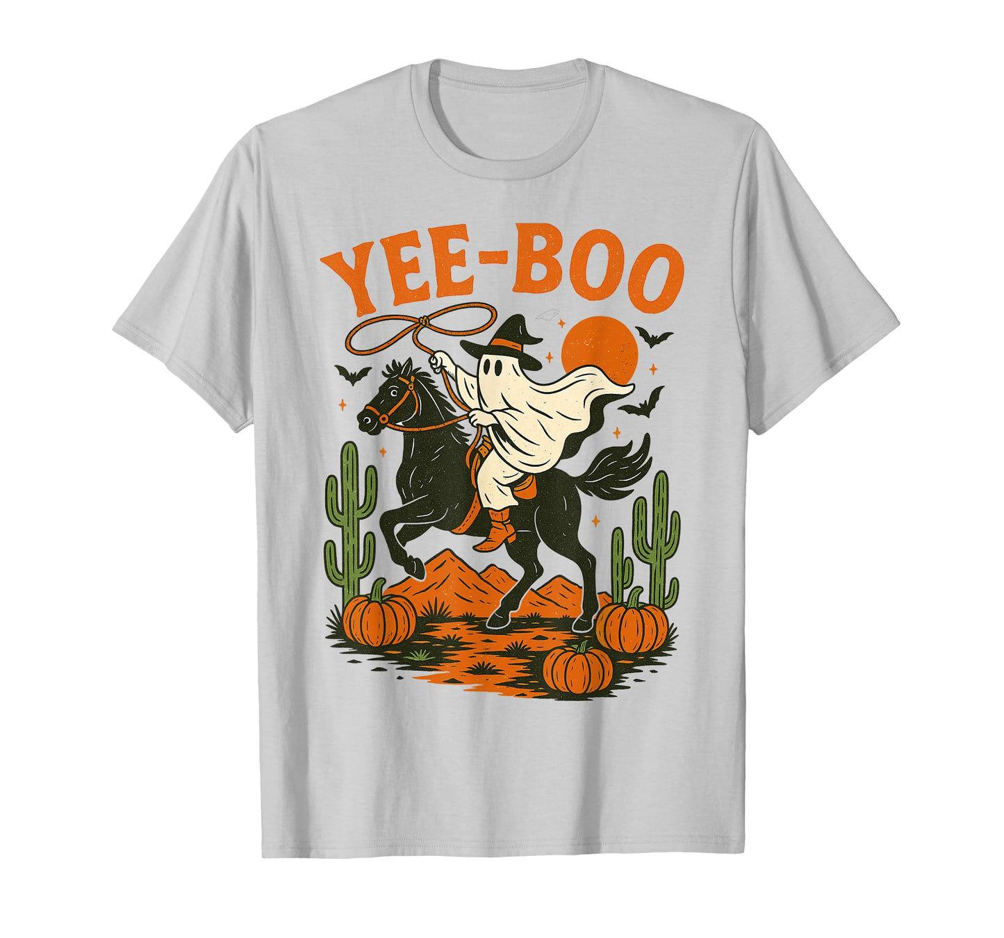 Yee Boo Ghost Riding Horse Halloween Pumpkin Moon Western T-Shirt