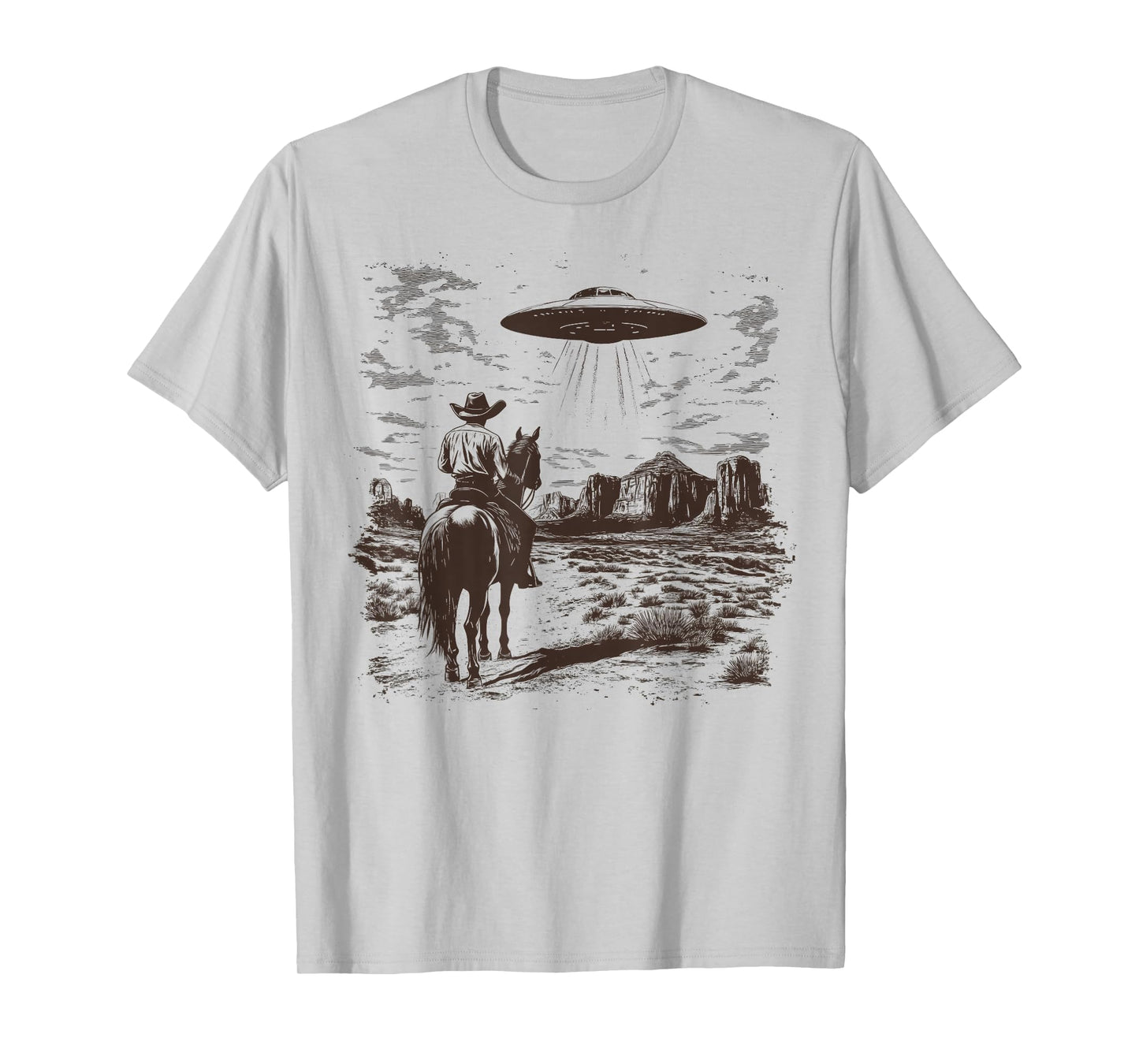 Vintage Rodeo Cowboy Western Country Spaceship UFO Alien T-Shirt