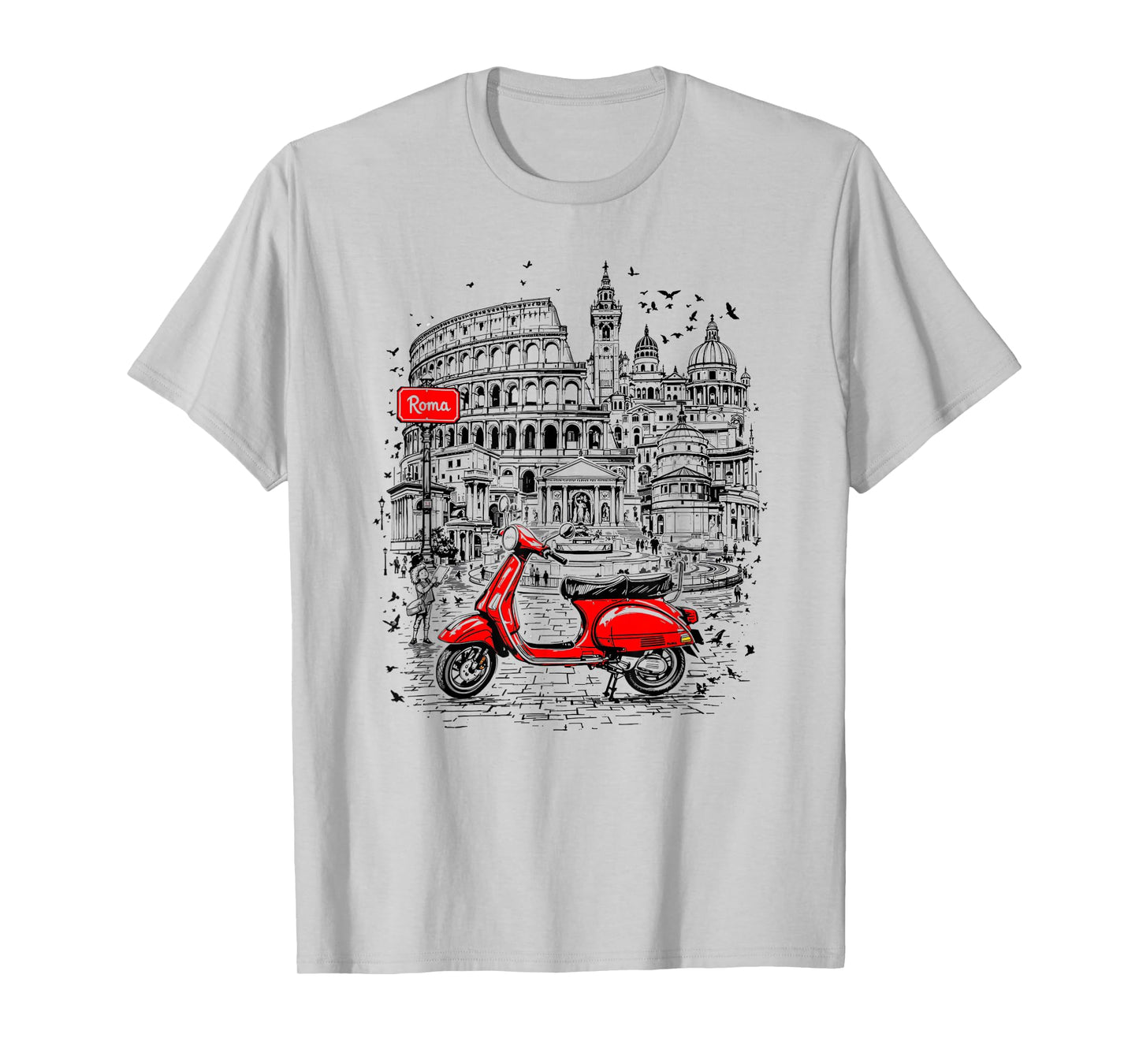 Roma Italy Scooter Art Graphic Tee Italy Travel Souvenir T-Shirt
