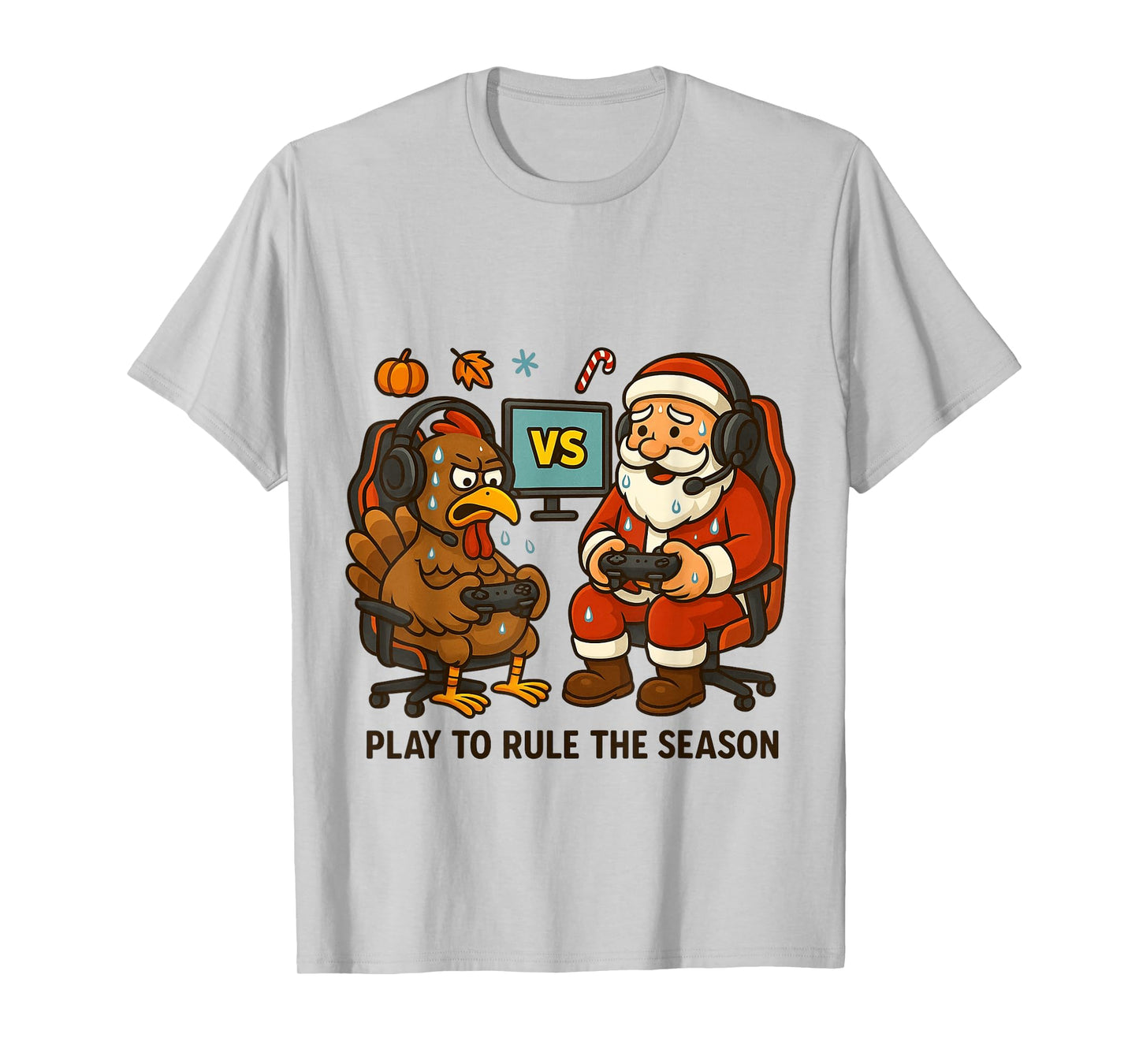 Funny Santa vs Turkey Gamer Showdown Holiday Mashup T-Shirt