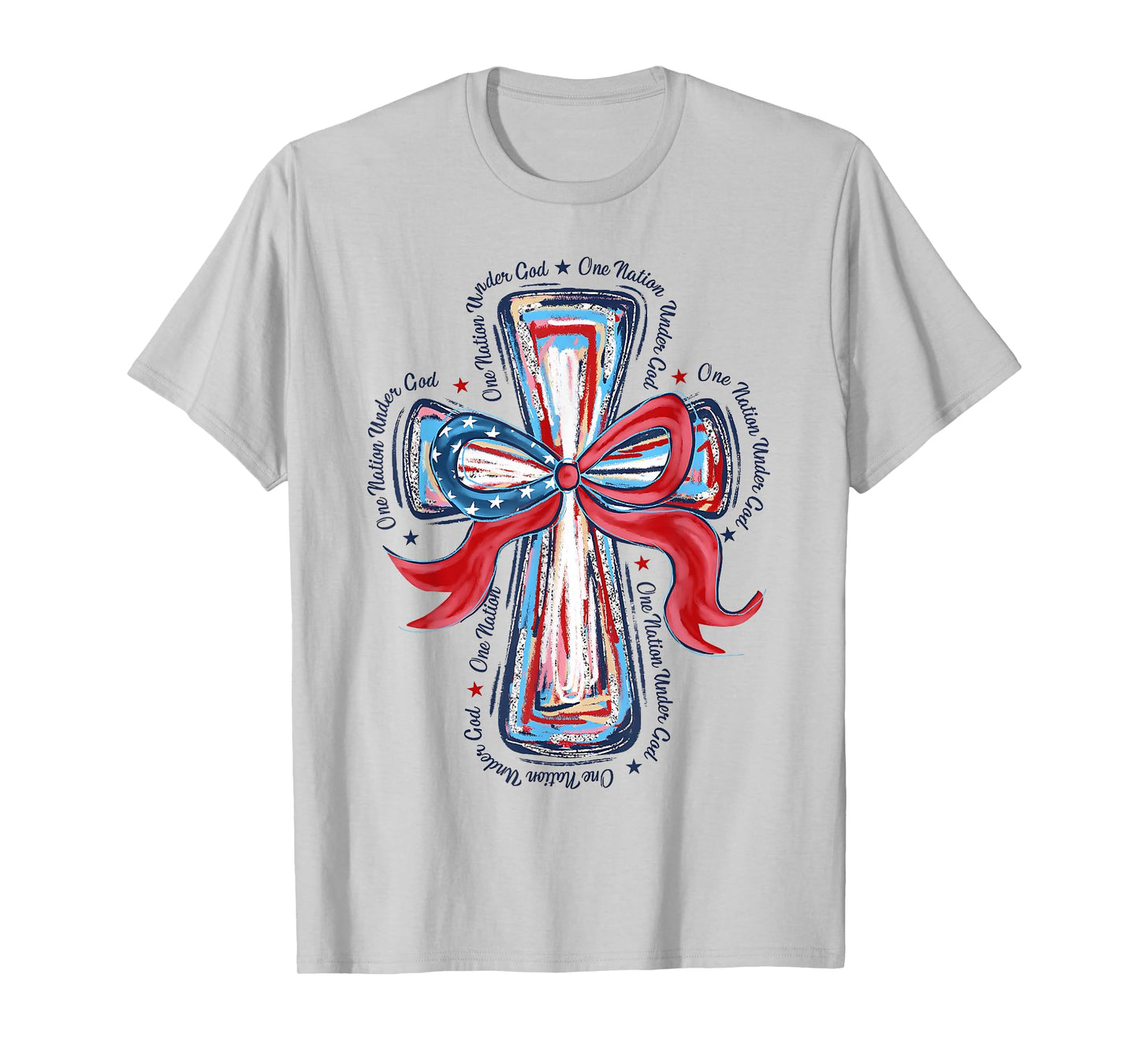 One Nation Under God Red White Blue Cross Christian Women T-Shirt