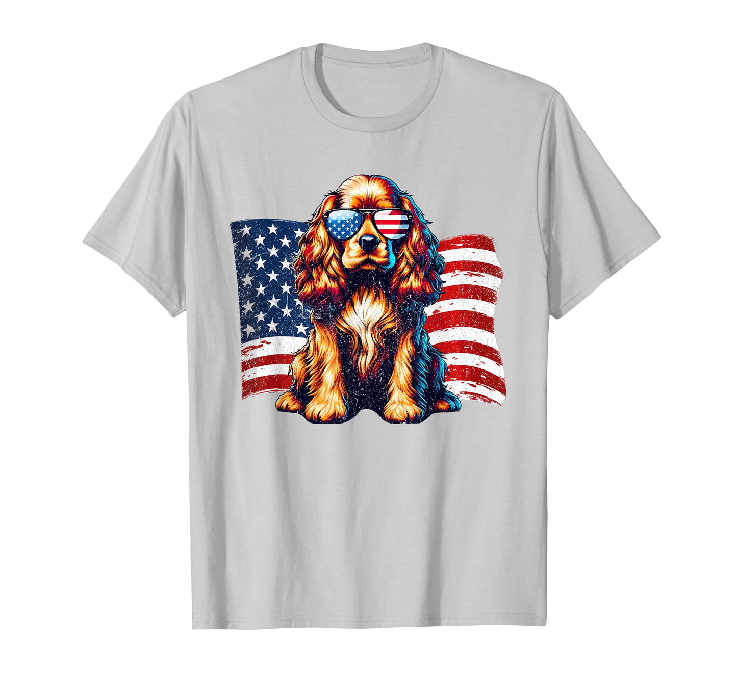 Cocker Spaniel American Flag Sunglasses Patriotic Vintage T-Shirt
