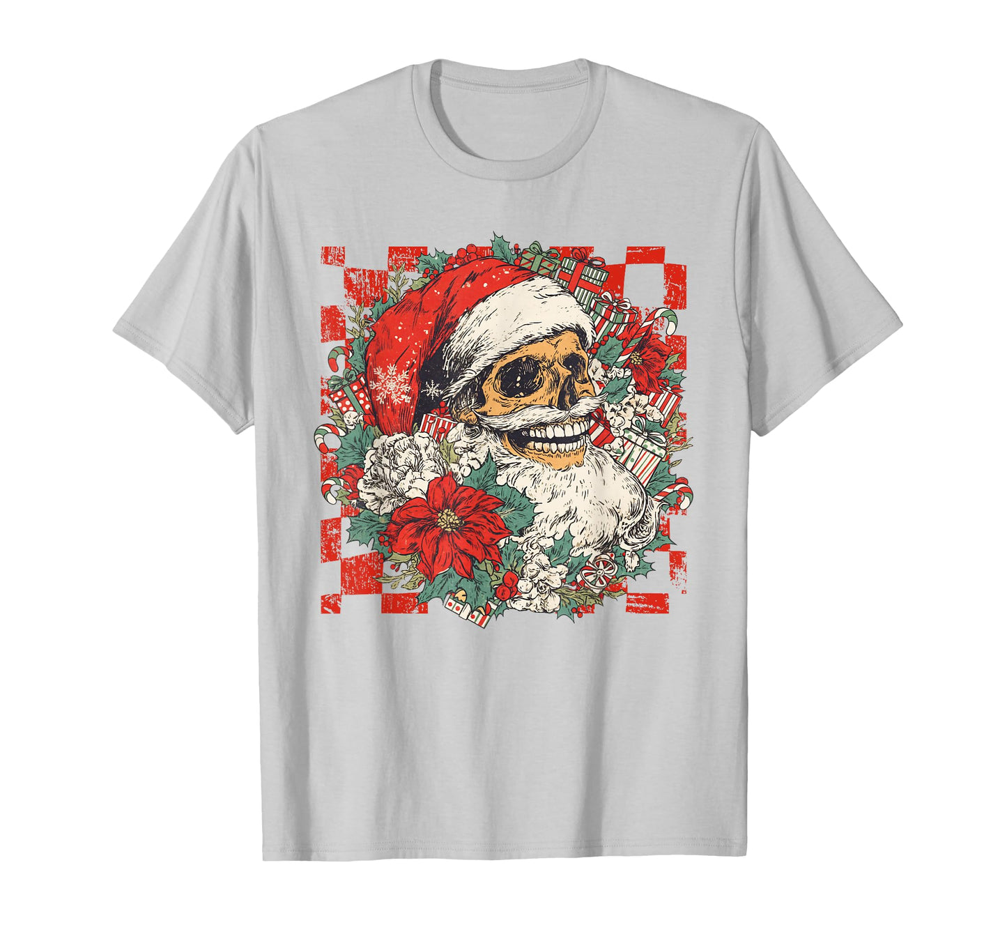 Christmas Xmas Vibes Skull Santa Lover Mistletoe Holiday T-Shirt
