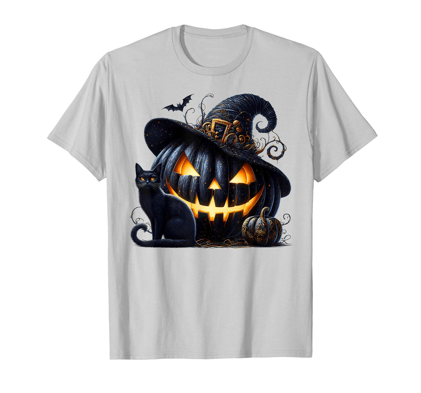 Witchy Pumpkin for Women Black and Orange Halloween Cat T-Shirt