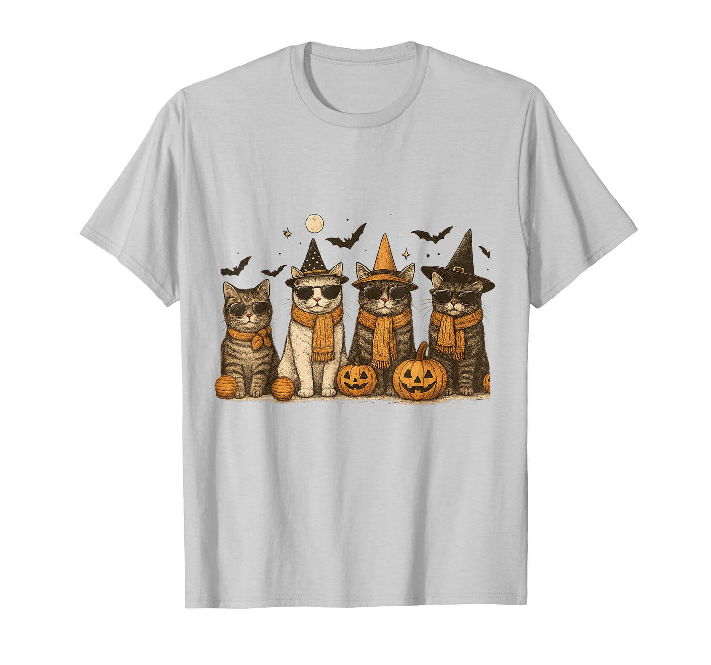 Cool Cats with Sunglasses Witch Hats Funny Halloween T-Shirt