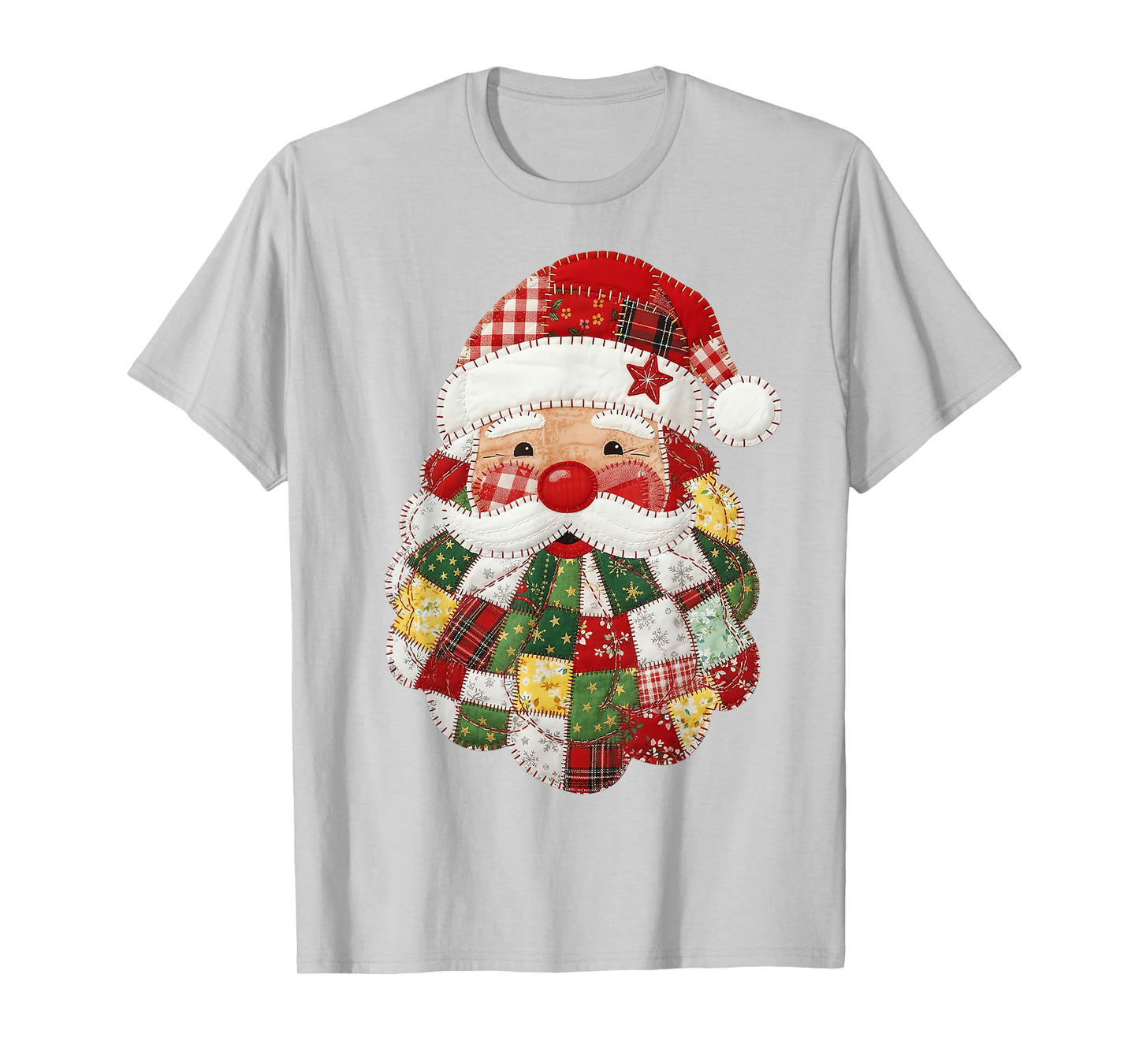 Cute Patchwork Santa Claus Christmas Xmas Men Women Kid Gift T-Shirt