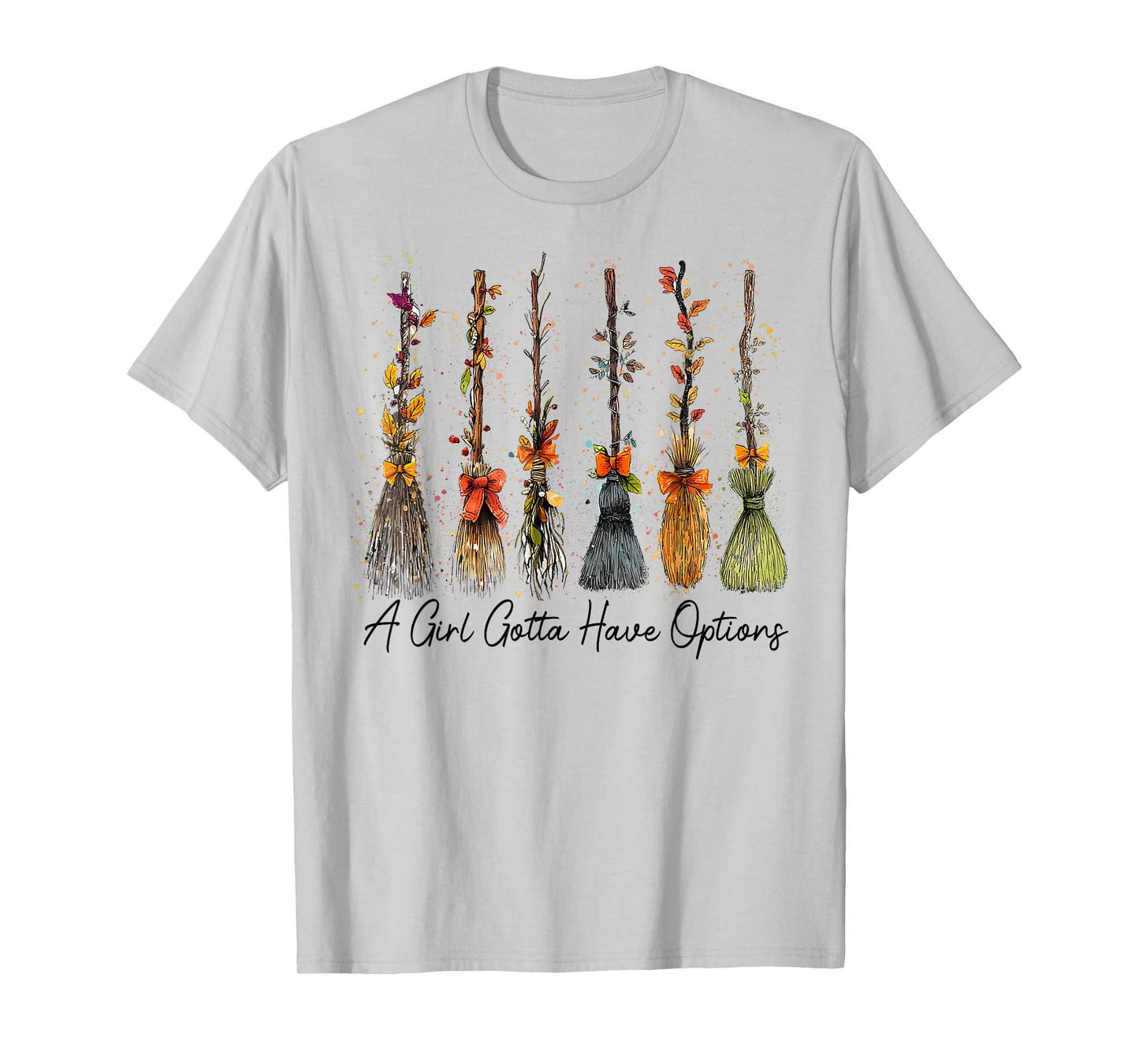 A Girl Gotta Have Options Retro Witches Broom Halloween Art T-Shirt